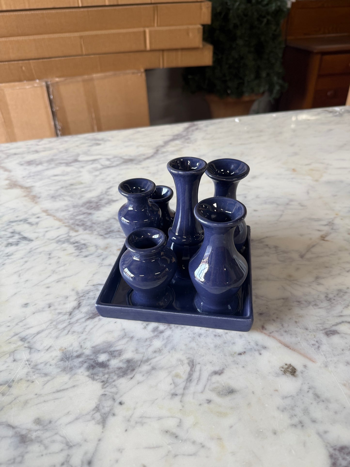 Blue Ceramic Bud Vase Tray