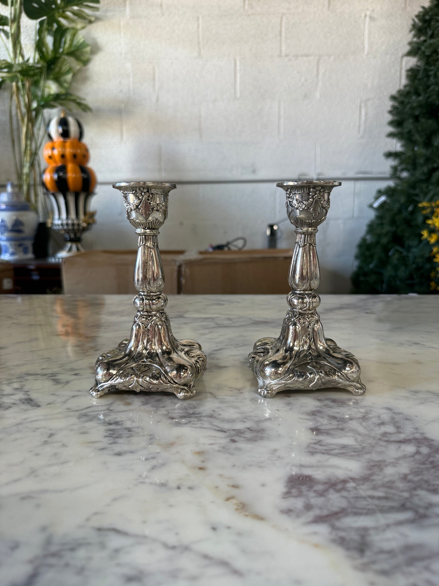 Vintage Silver Plated Candle Stick Pair