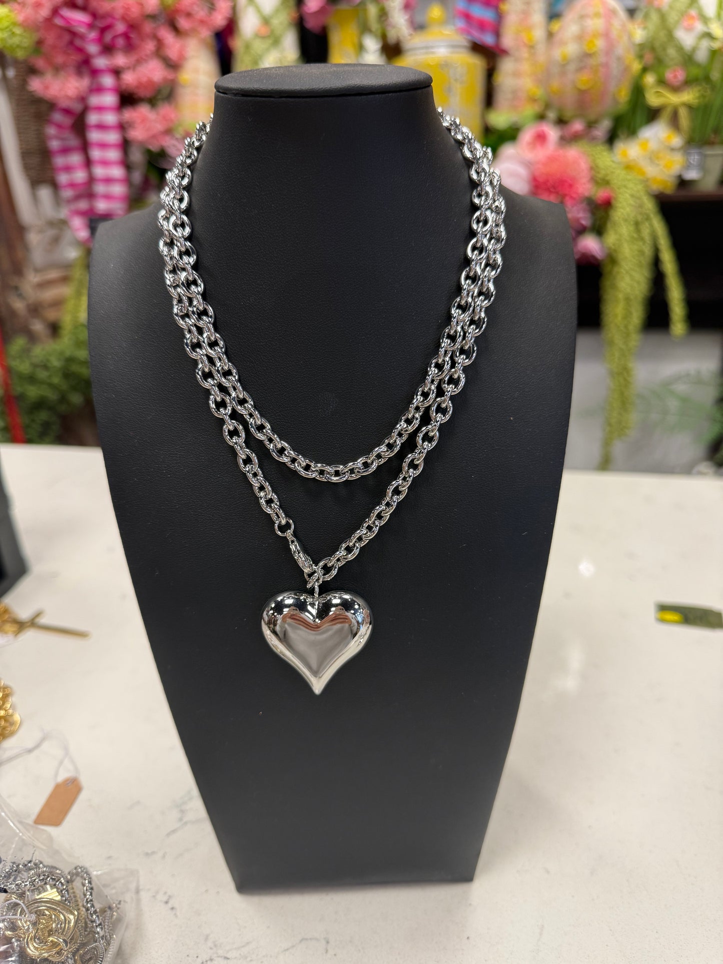 Layered Silver Heart Necklace