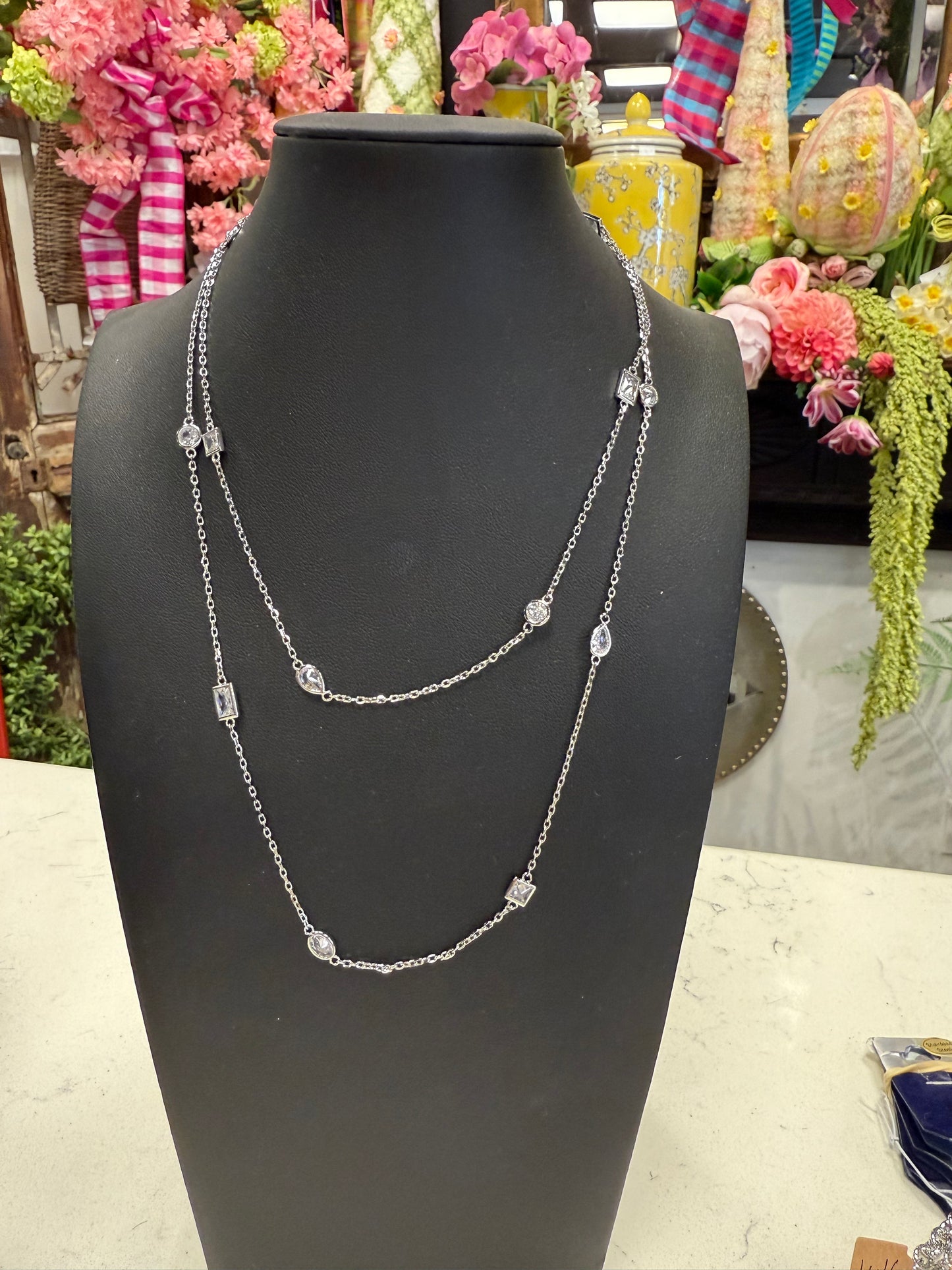 Silver Dainty Diamonds Layered Necklace