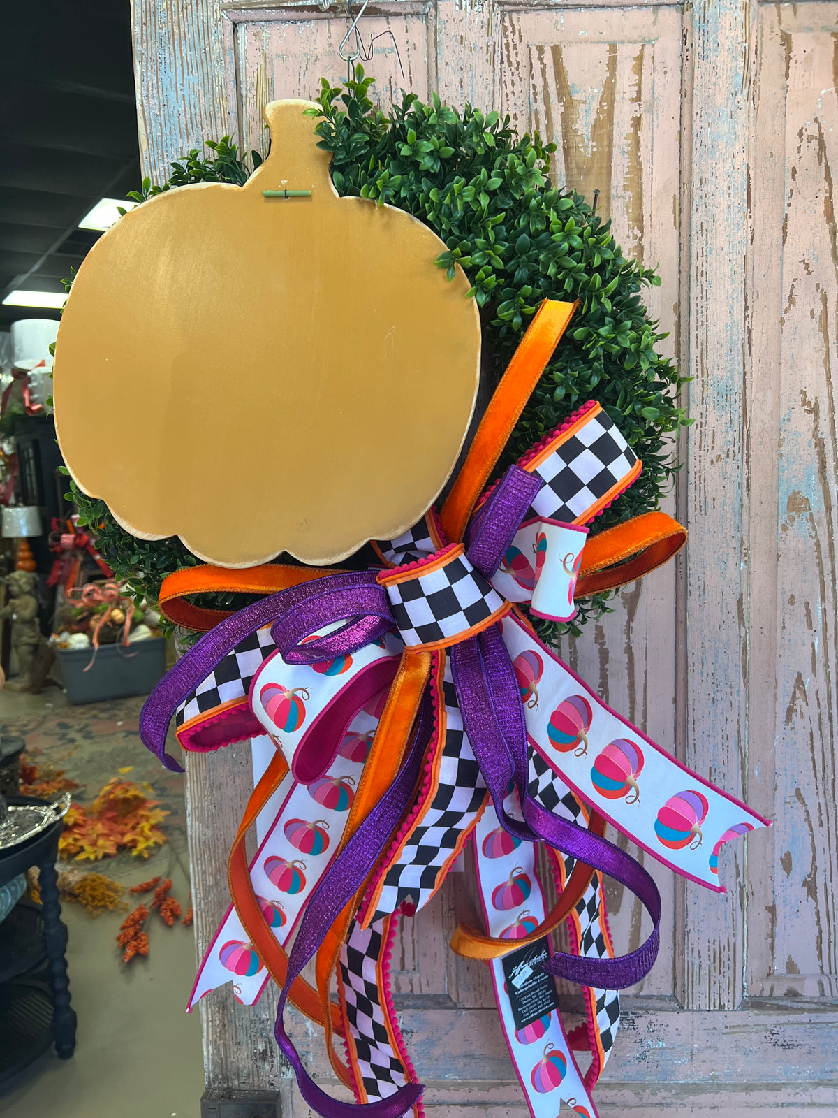 Boxwood with pumpkin wreath 1 of 1