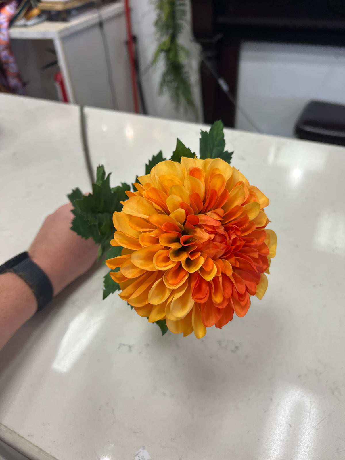 29.5” Orange & Yellow Dahlia Stem