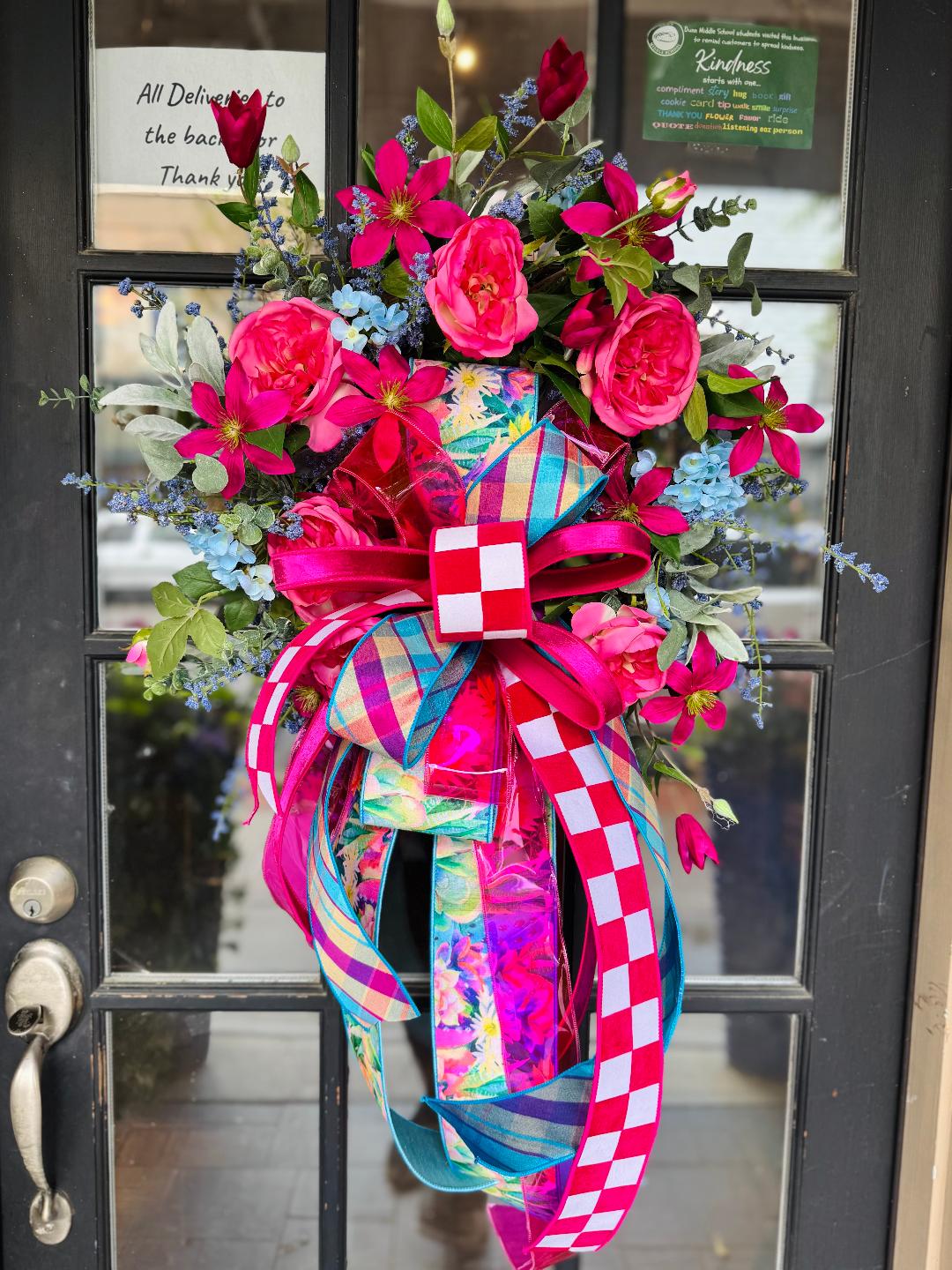 Blue & Pink Spring Explosion Wreath with Designer Bow