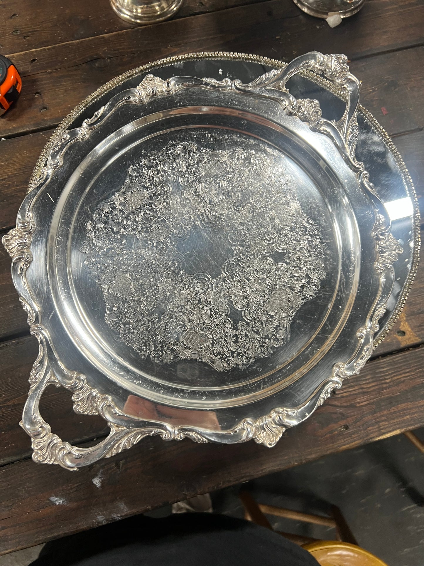 Vintage Heavy Silver Plated Platter with handles and feet