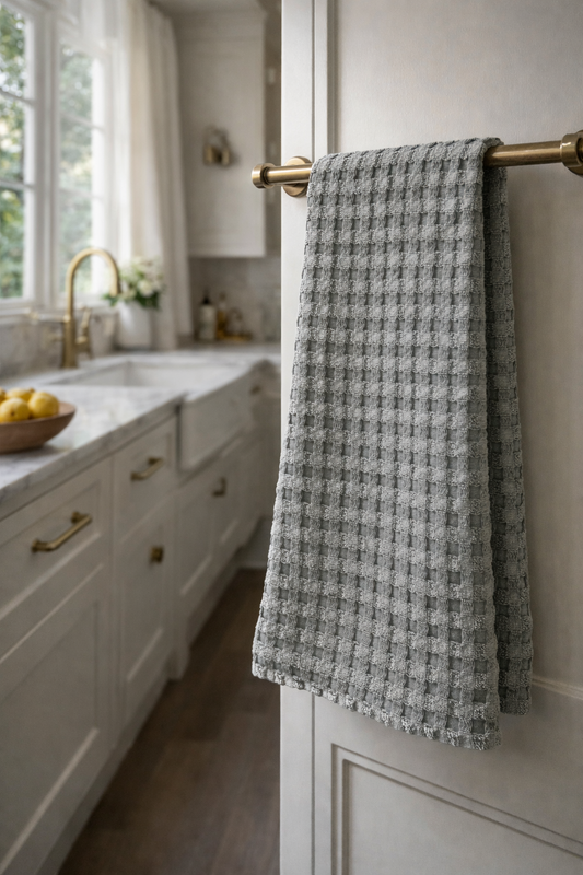 Sage Green Oversized Stonewashed Cotton Waffle Weave Tea Towel