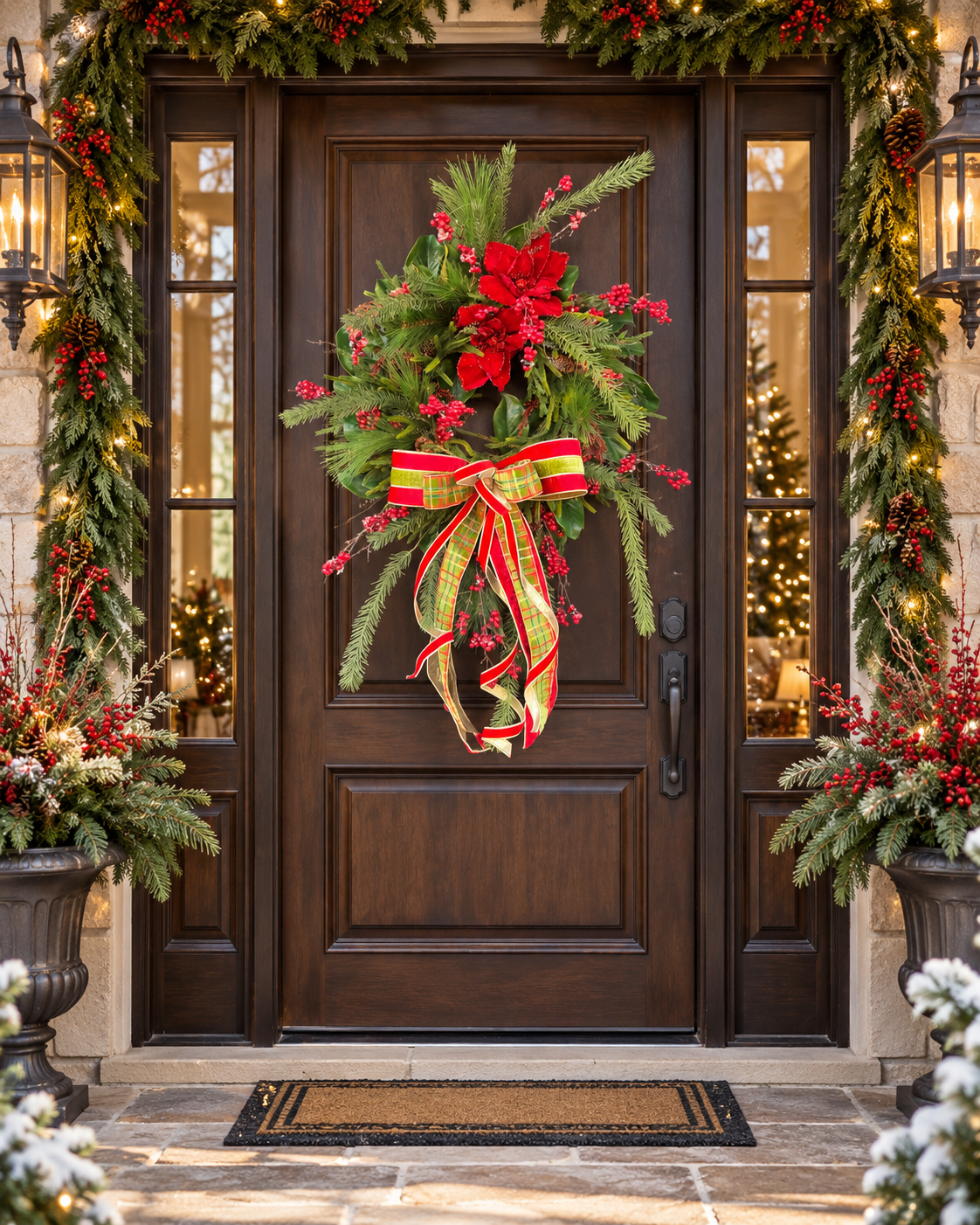 Classic Christmas Poinsettia & Plaid Wreath 🎄