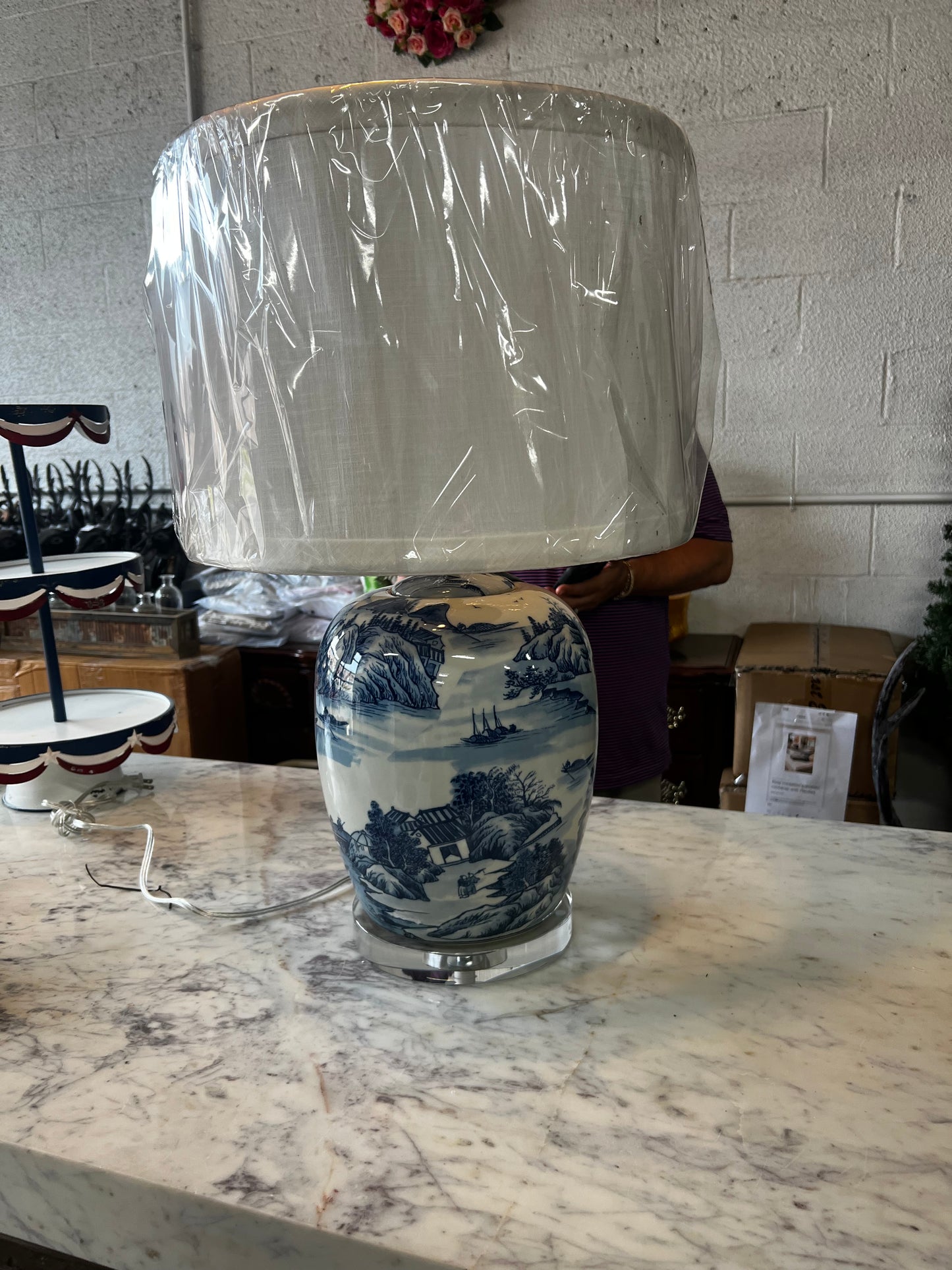Blue Canton Lamp with acrylic base