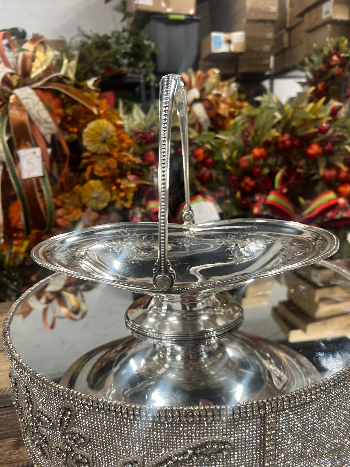 Vintage Silver-Plated Bridal Basket (#13)