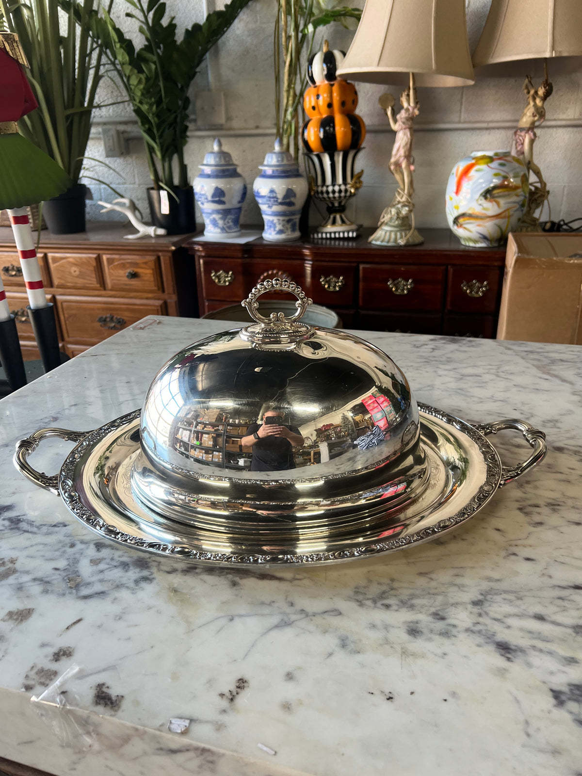 Vintage Silver-Plated Meat Dome with Tray (dent as pictured)