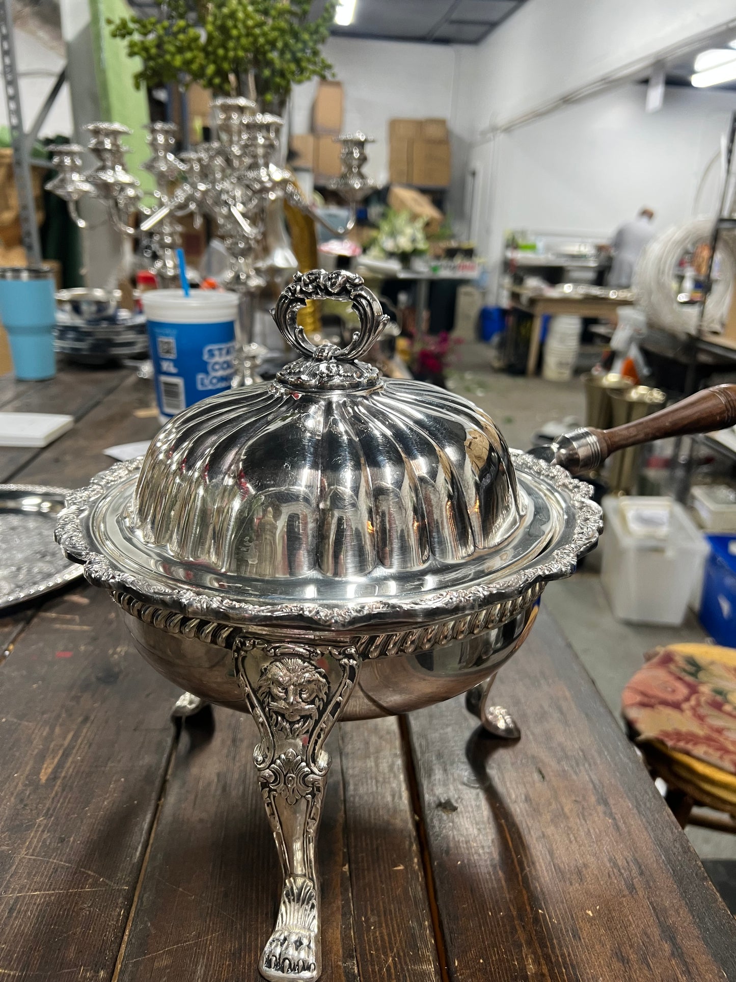 Vintage Silver Plate Chaffing Stand, Burner, Pan