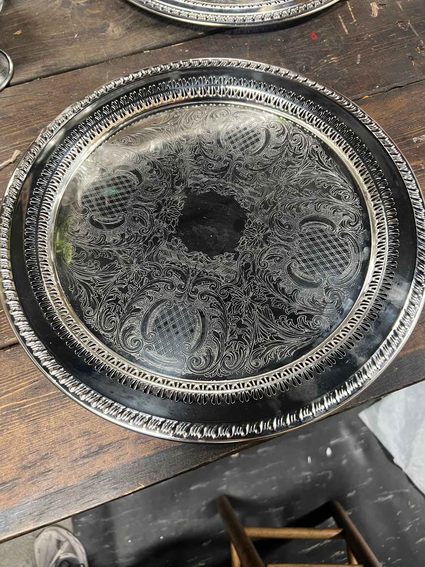 15” Vintage Silver-Plated Serving Tray
