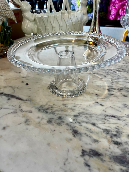 Beaded glass cake stand 12.5 inch diameter