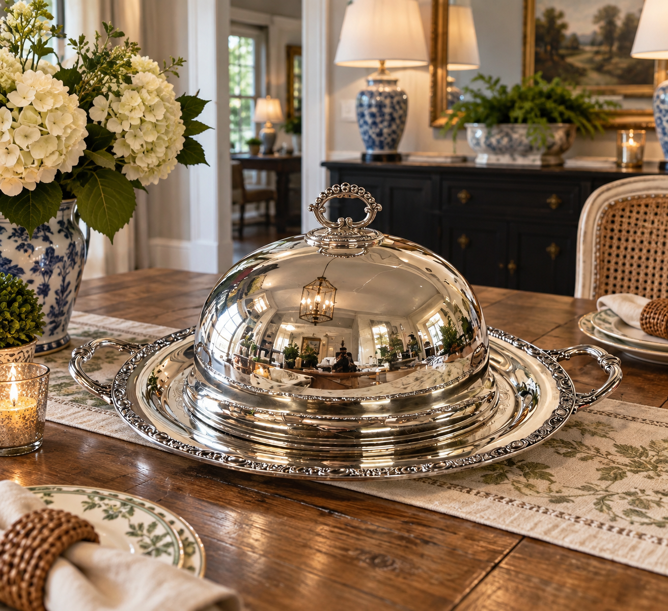 Vintage Silver-Plated Meat Dome with Tray (dent as pictured)