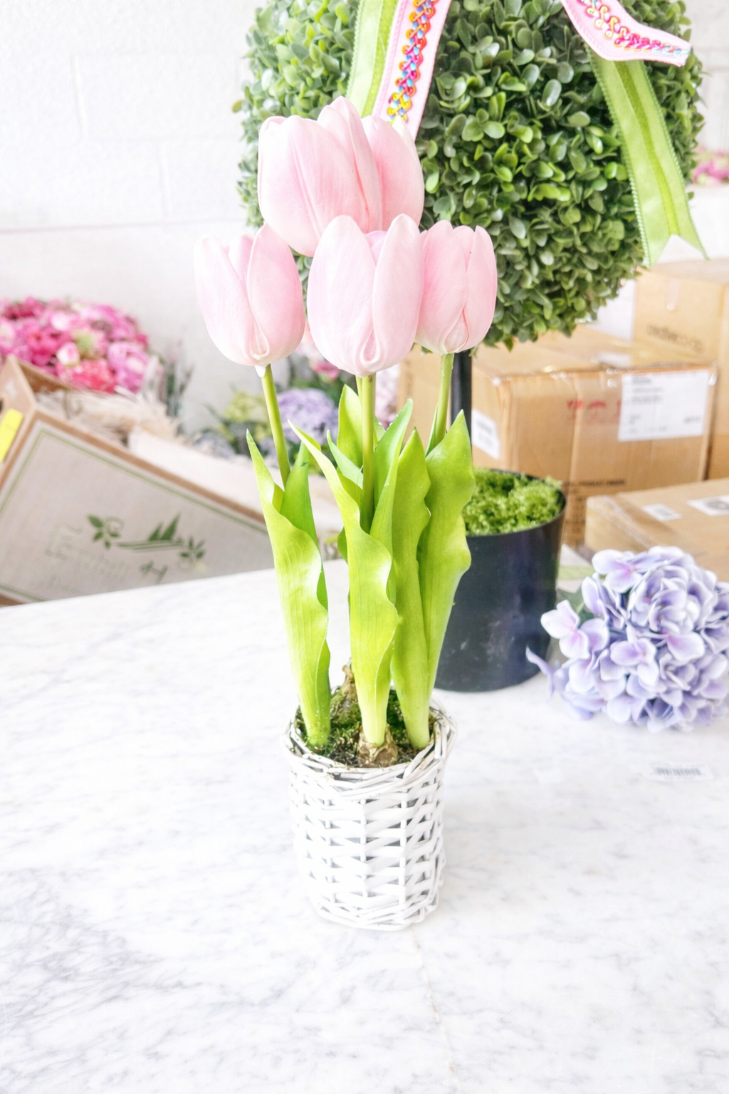 Tulip in basket pink