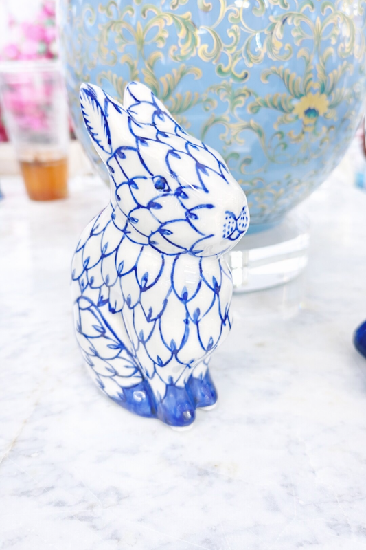 Blue and white hand painted rabbit