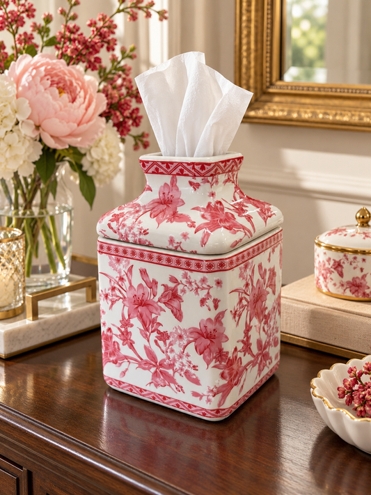 Pink & White Porcelain Square Tissue Holder