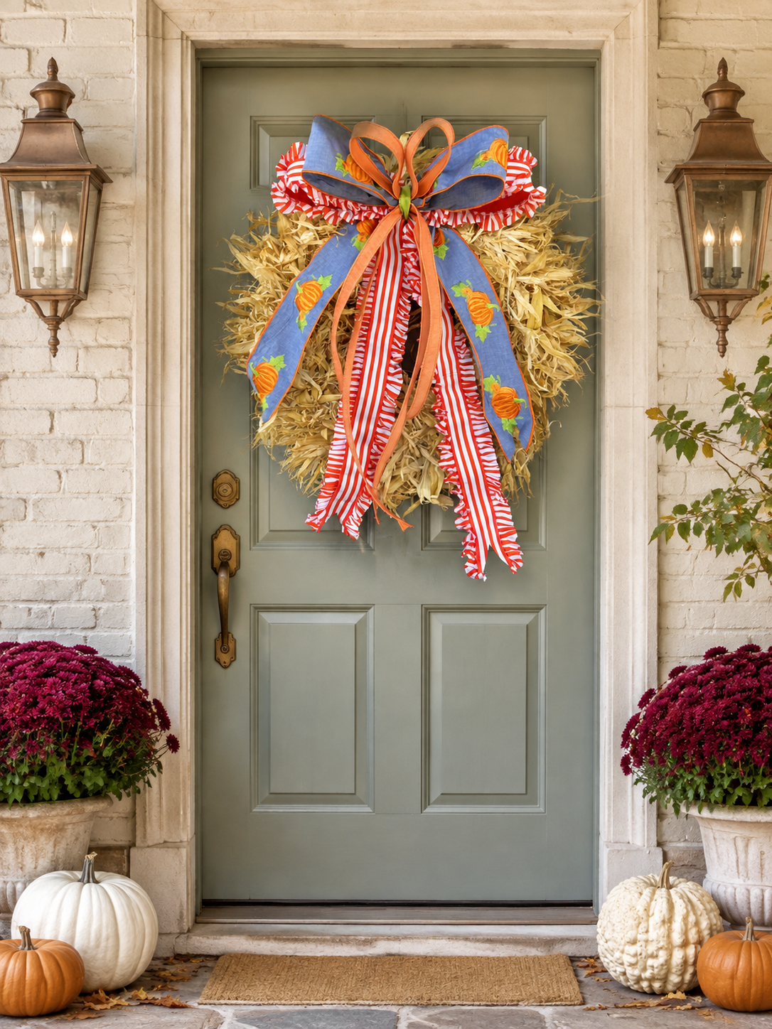 Denim Pumpkin Patch Corn Husk Wreath