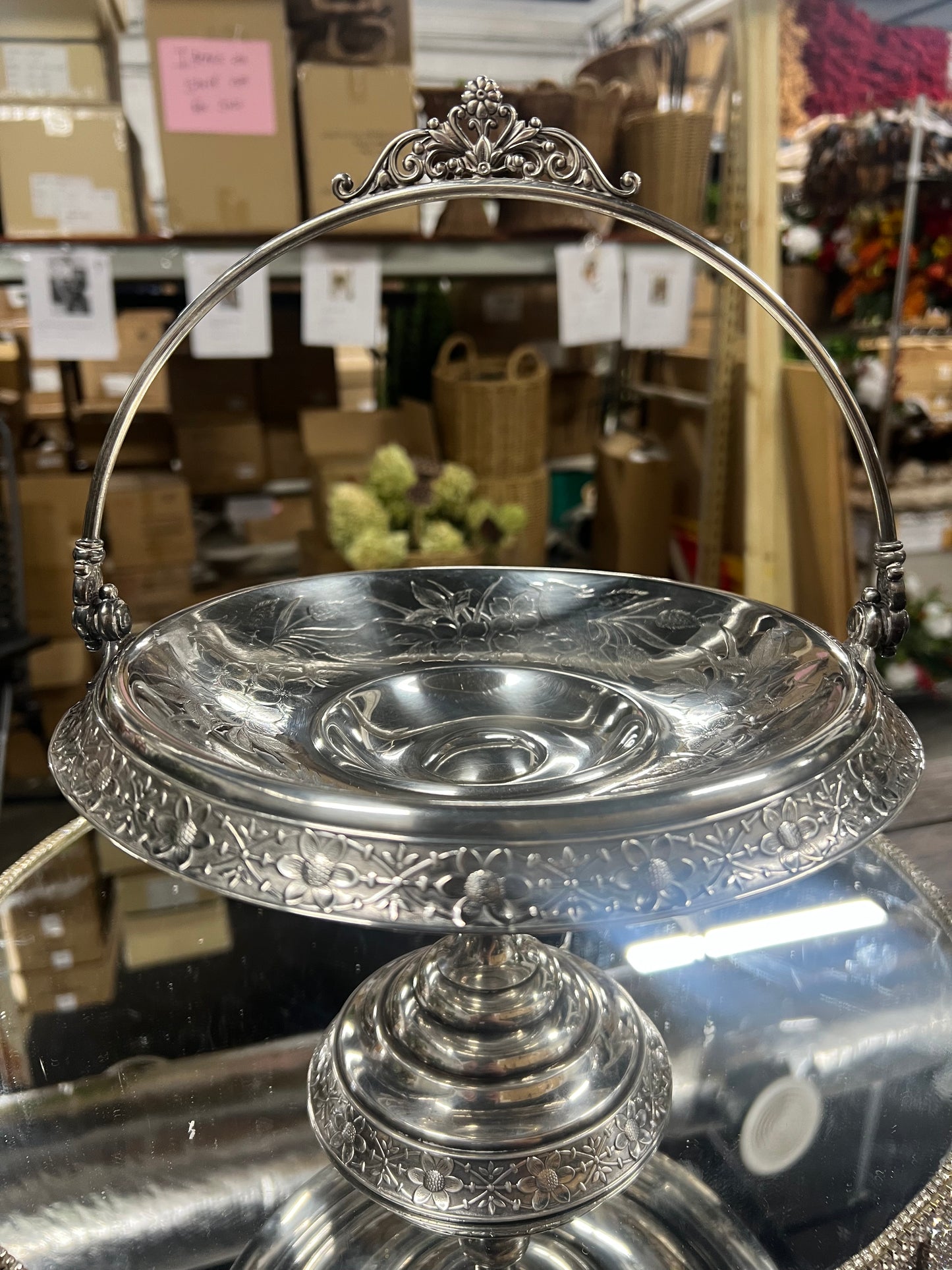 Vintage silver-plated bridal basket with handle 2