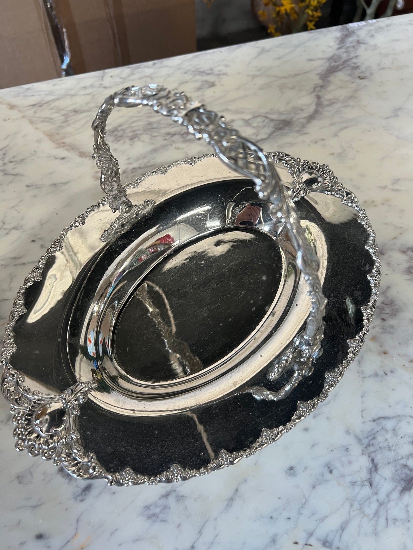 Vintage Silver-Plated Bridal Bowl with Handle