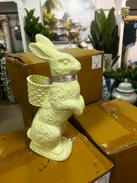 14 inch resin white chocolate bunny with basket decor