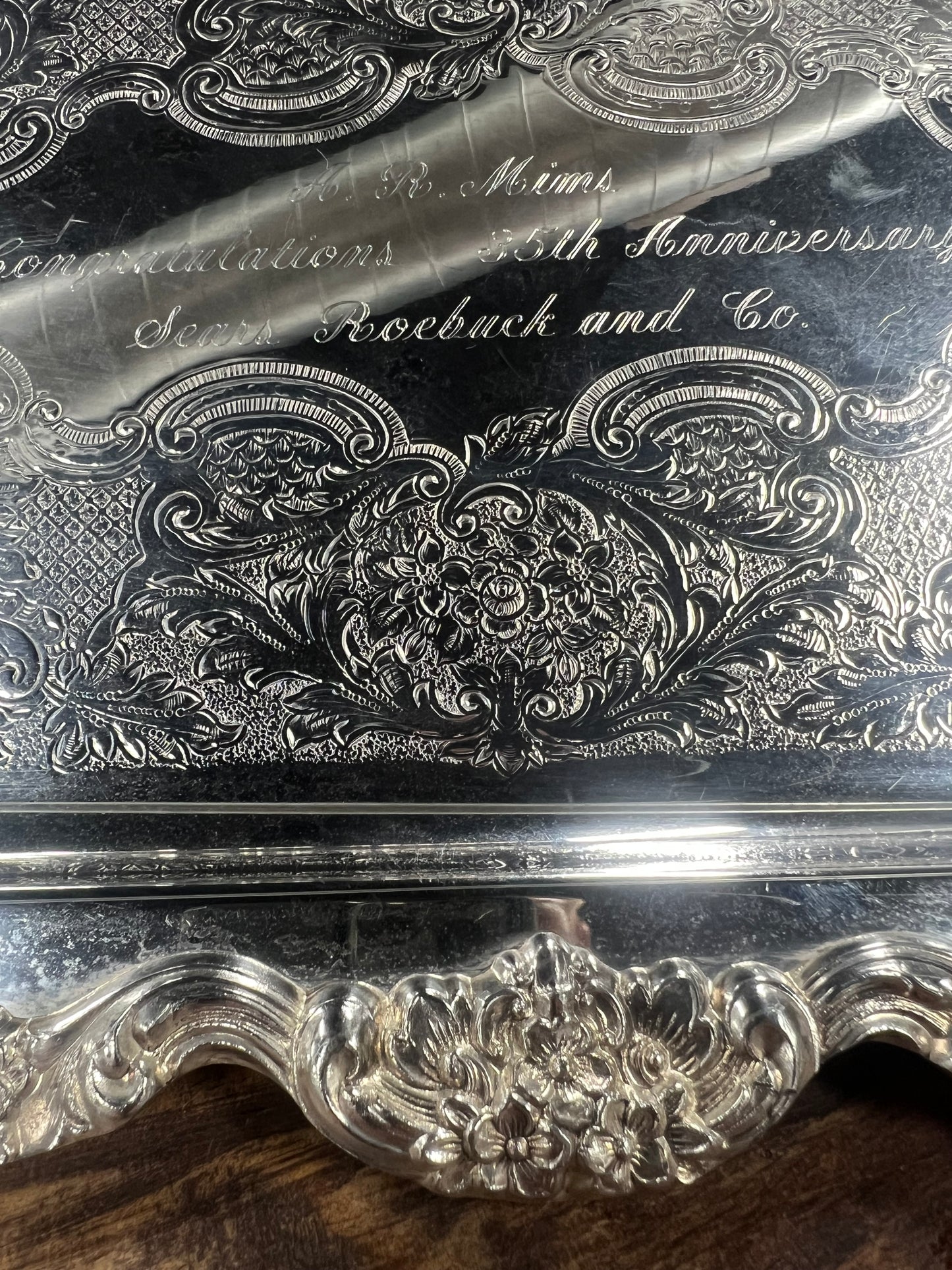 Vintage Silver-Plated Rectangle Footed Tray (engraved as pictured)