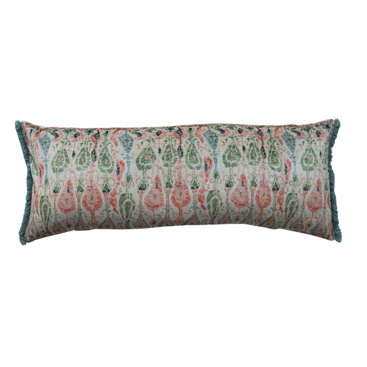 Velvet Lumbar Pillow pattern and eyelash fringe