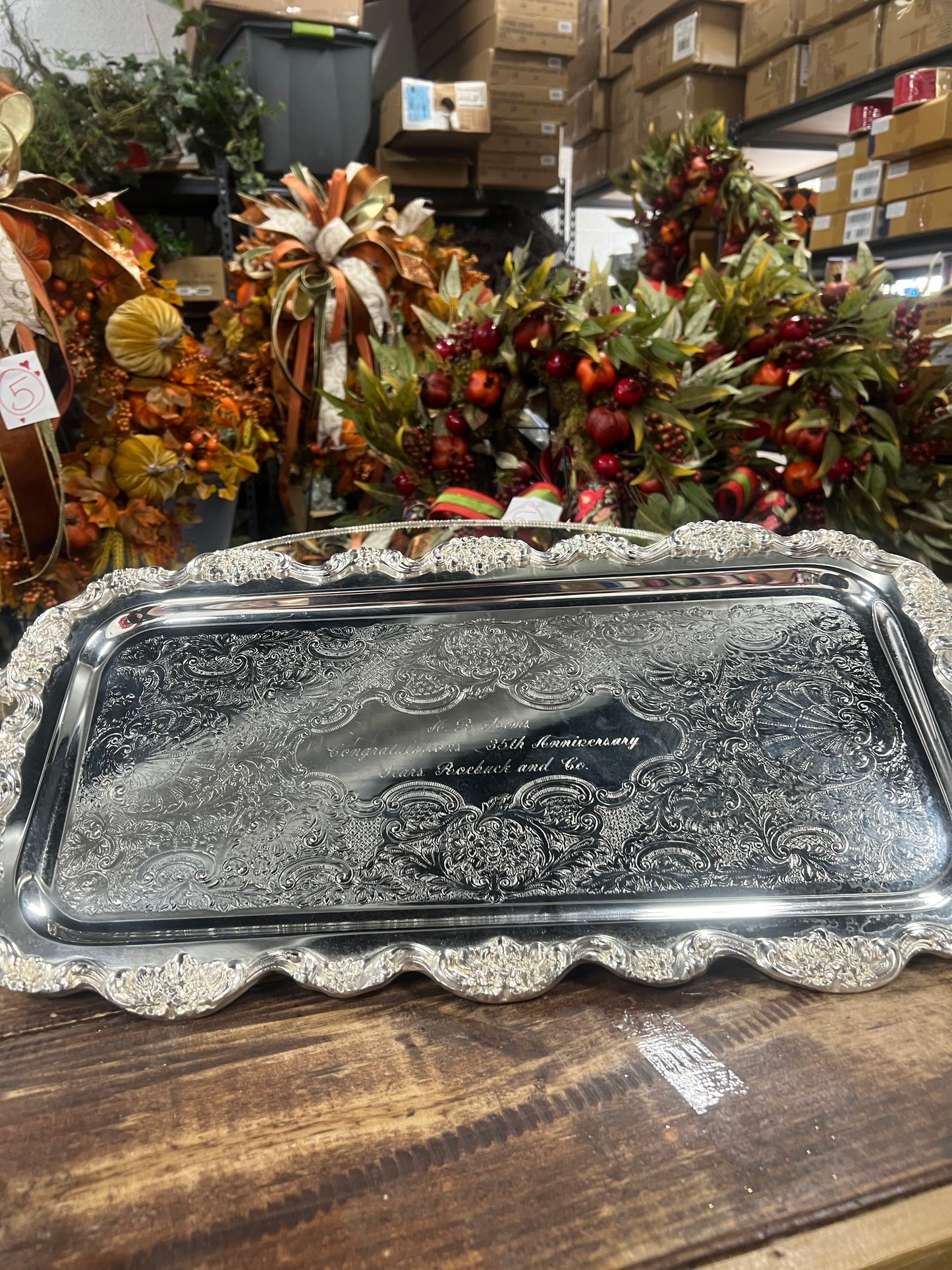 Vintage Silver-Plated Rectangle Footed Tray (engraved as pictured)