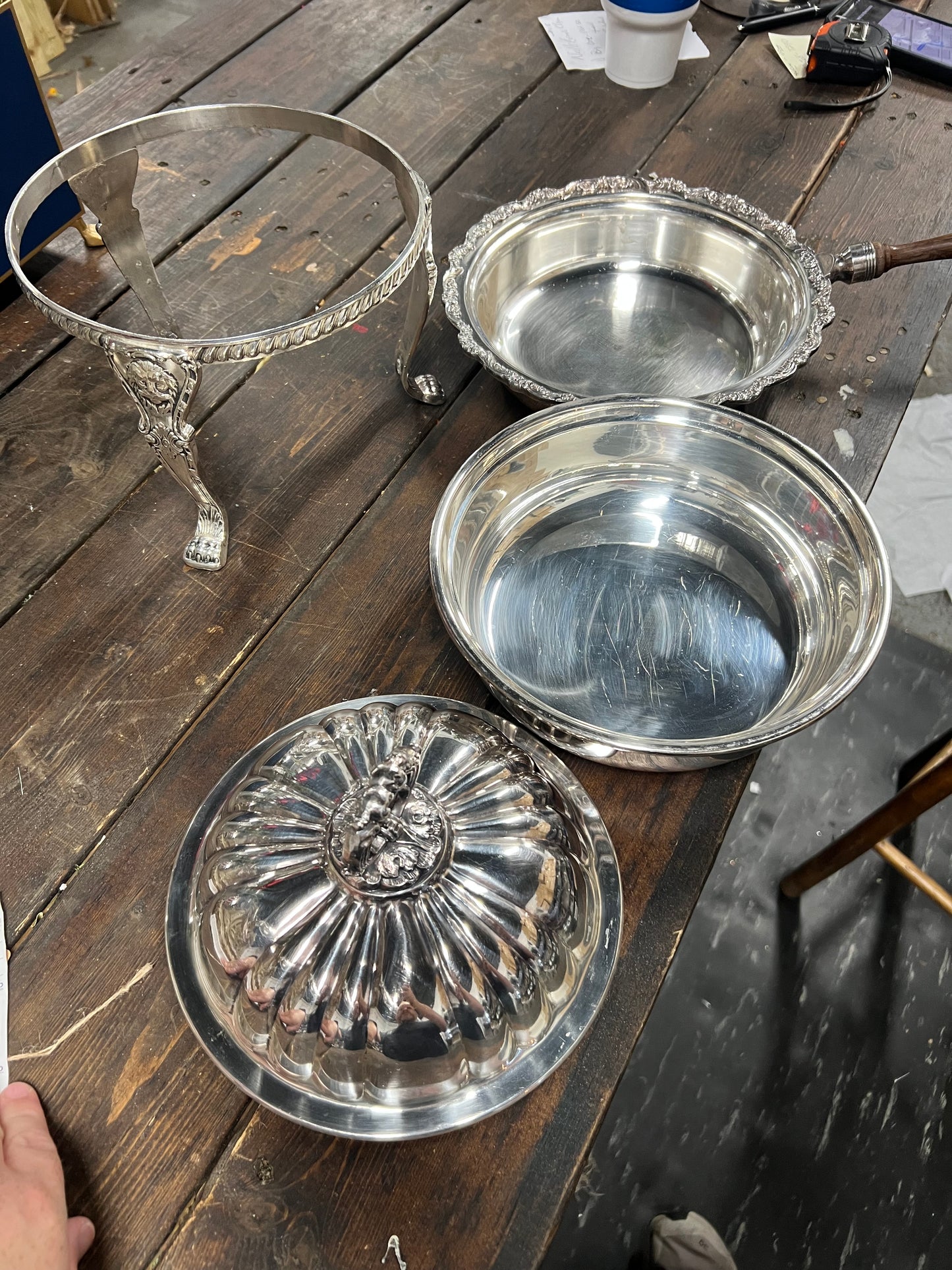 Vintage Silver Plate Chaffing Stand, Burner, Pan