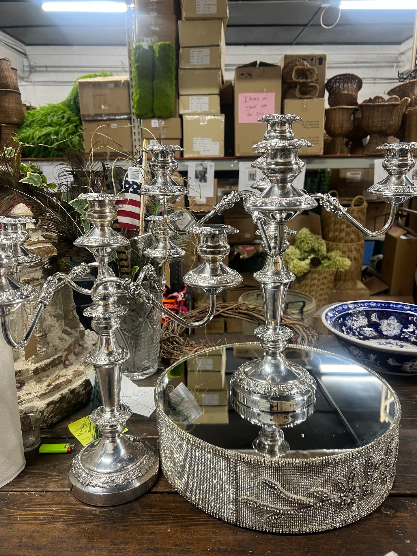 Set of 2 Vintage Silver-Plated 5 Branch Candelabra