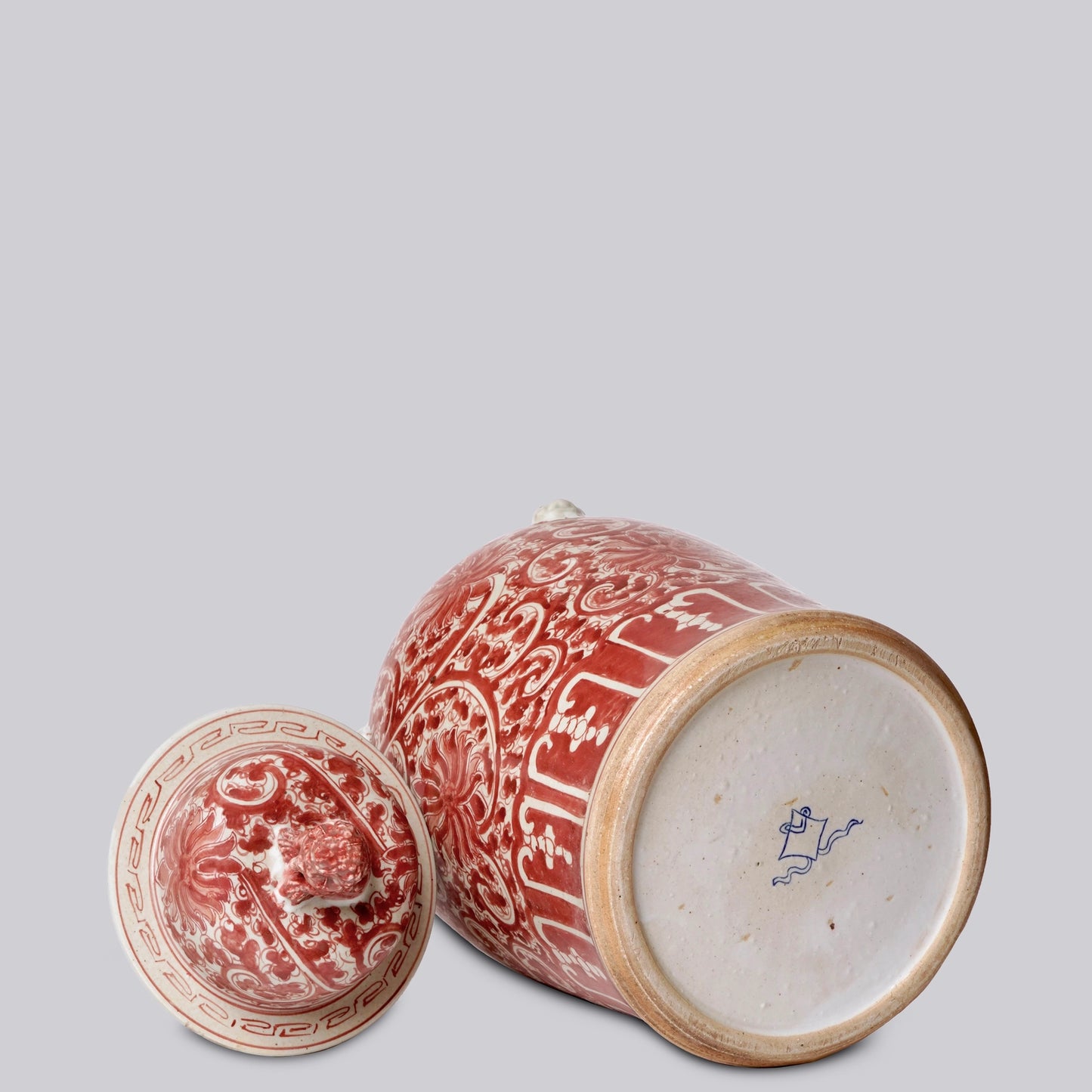Red and White Porcelain Scrolling Lotus Temple Jar