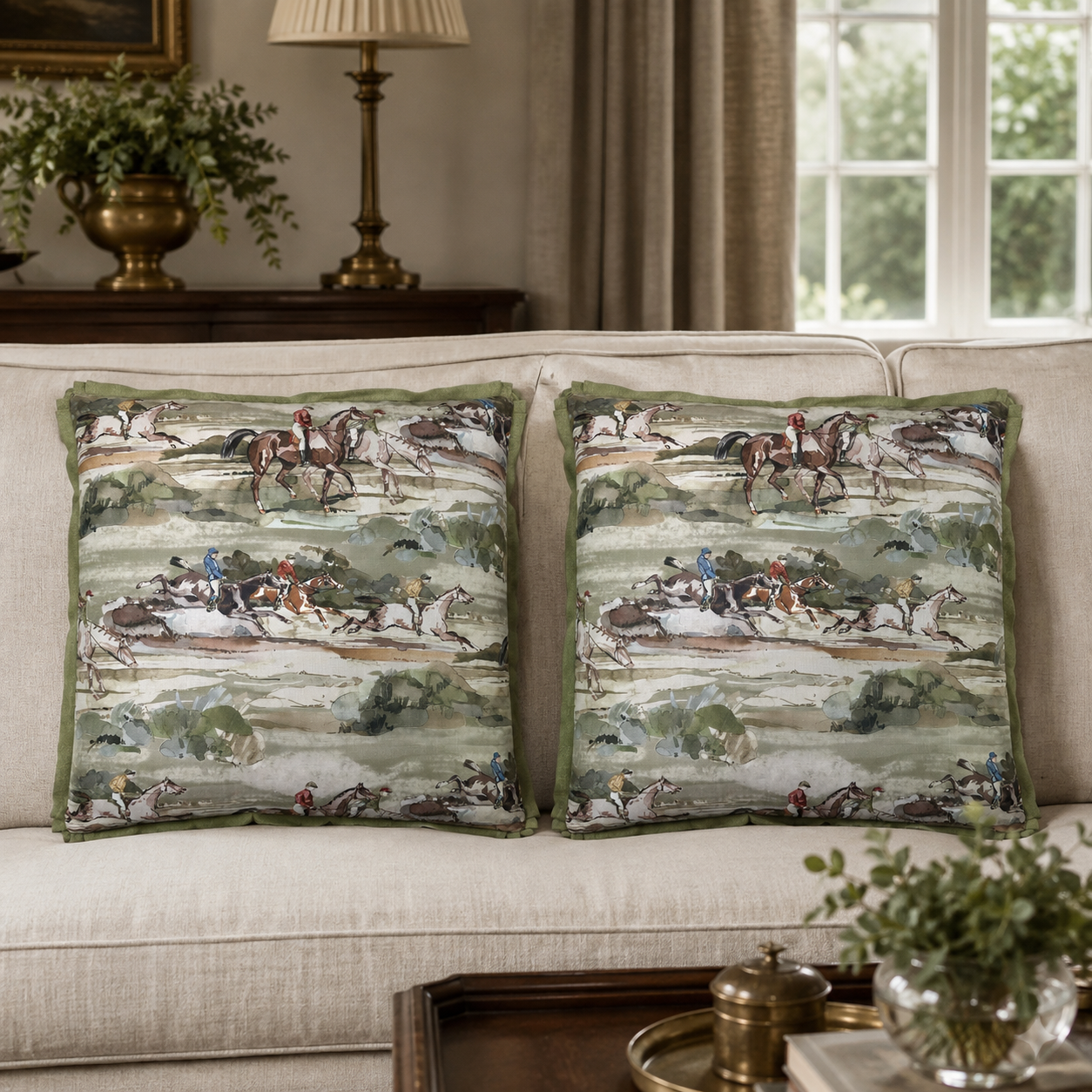 Set of 2 Morning Gallop Linen Antique Pillow