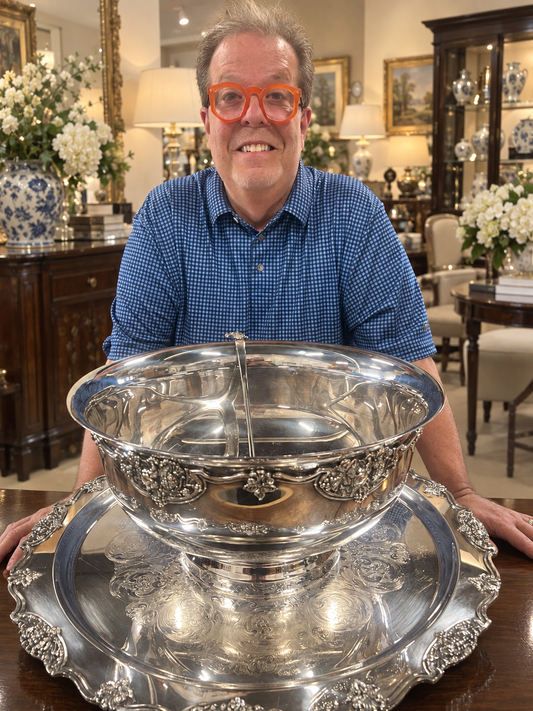Vintage Silver-Plated Punchbowl with tray and ladle