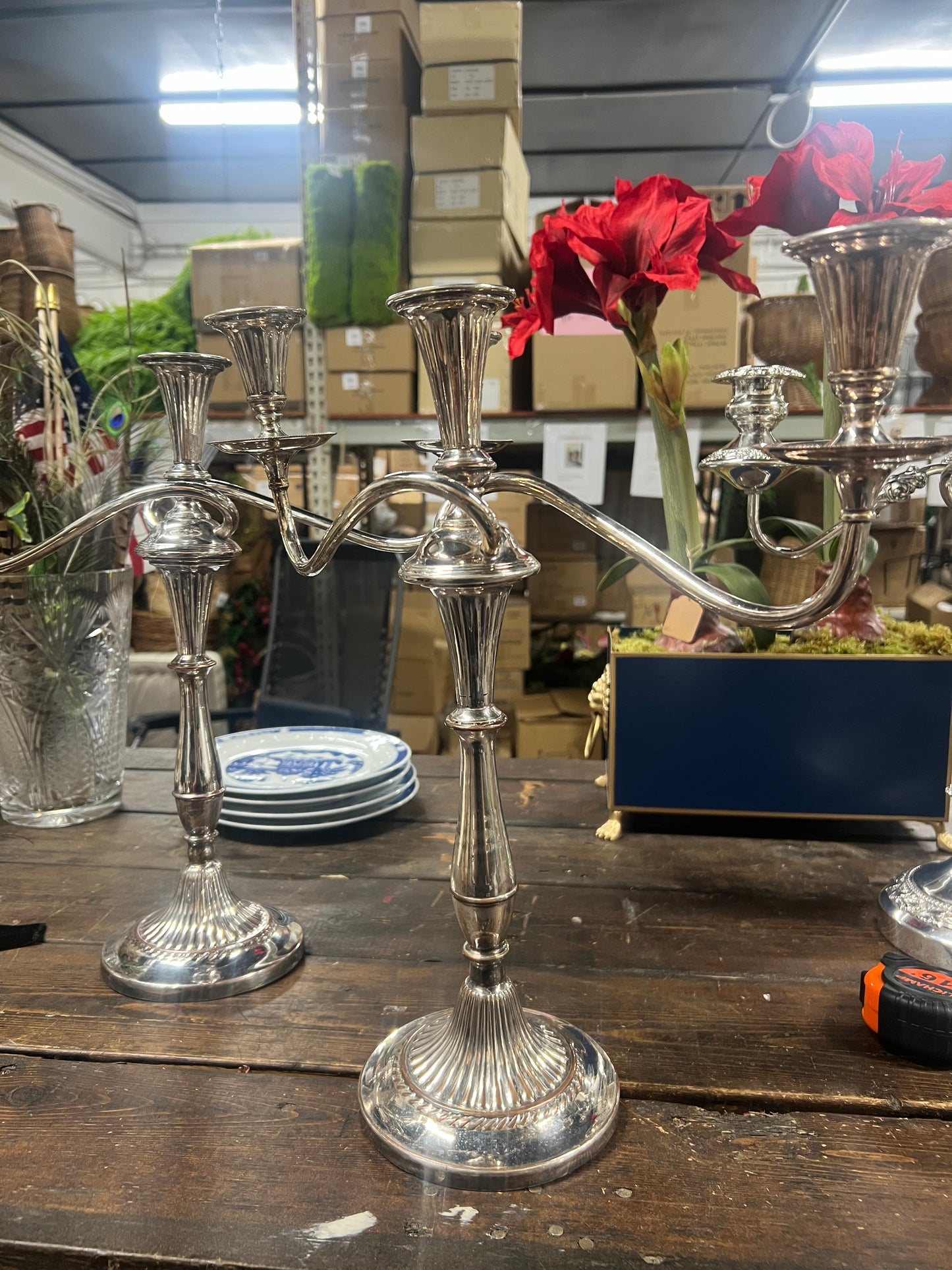 Set of 2 Vintage silver on copper candelabra