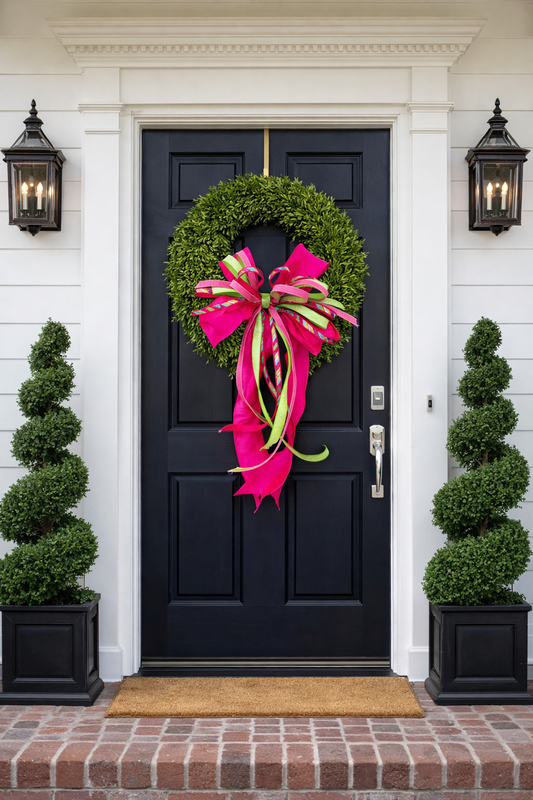 Preppy in Pink Boxwood Wreath