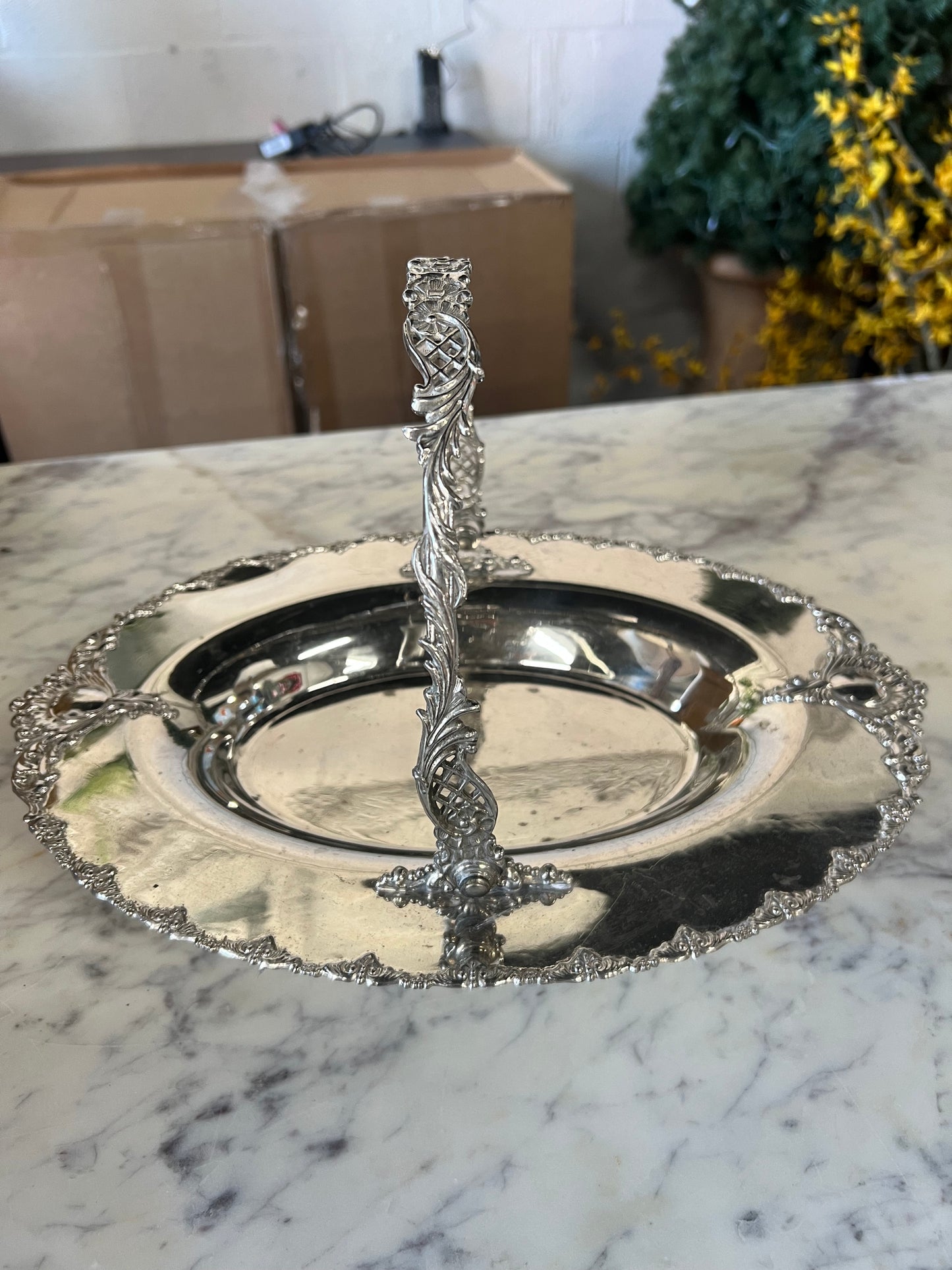 Vintage Silver-Plated Bridal Bowl with Handle