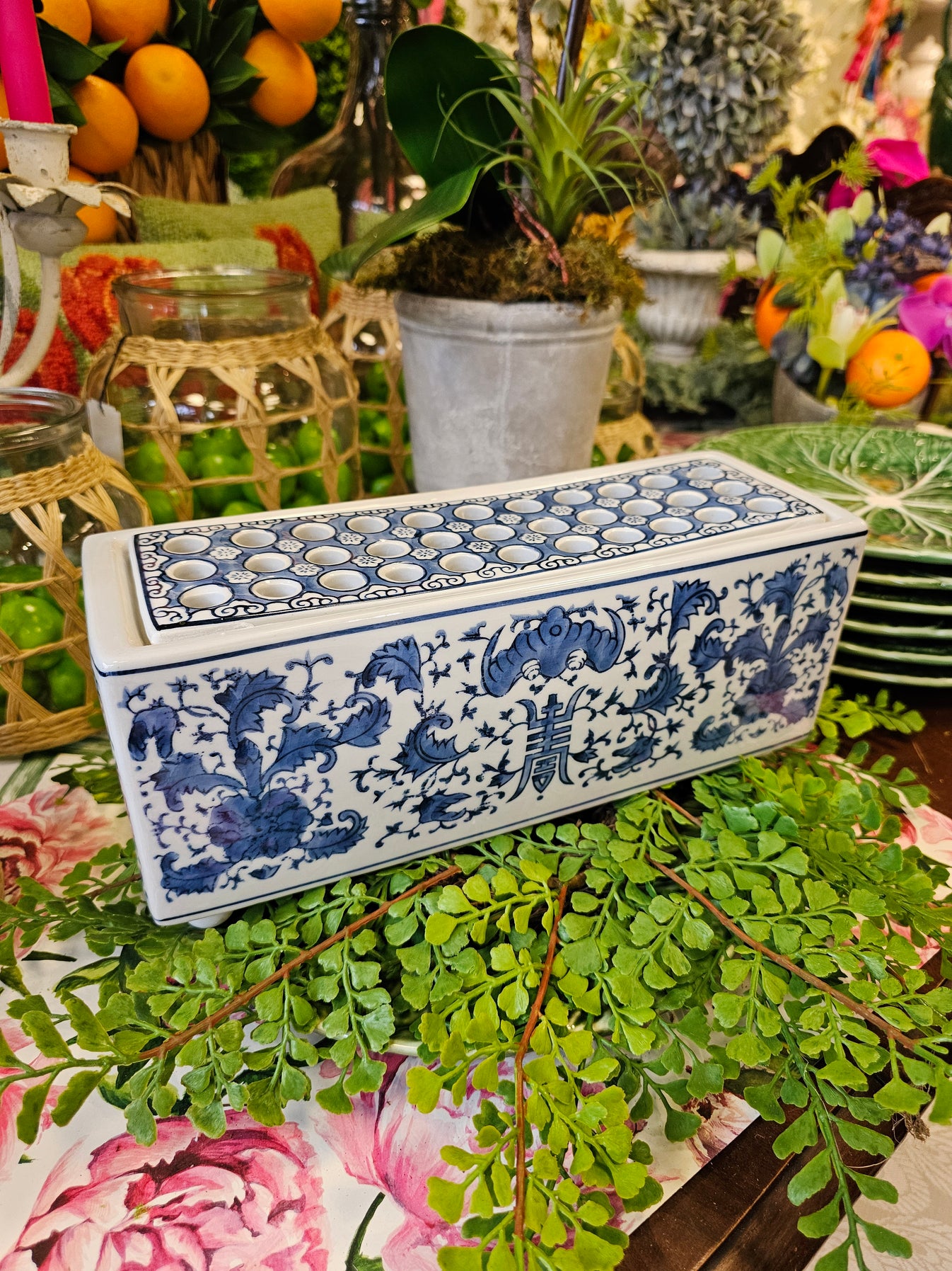 Blue and White Chinoiserie Flower Arranger - Jeffrey Surles Living