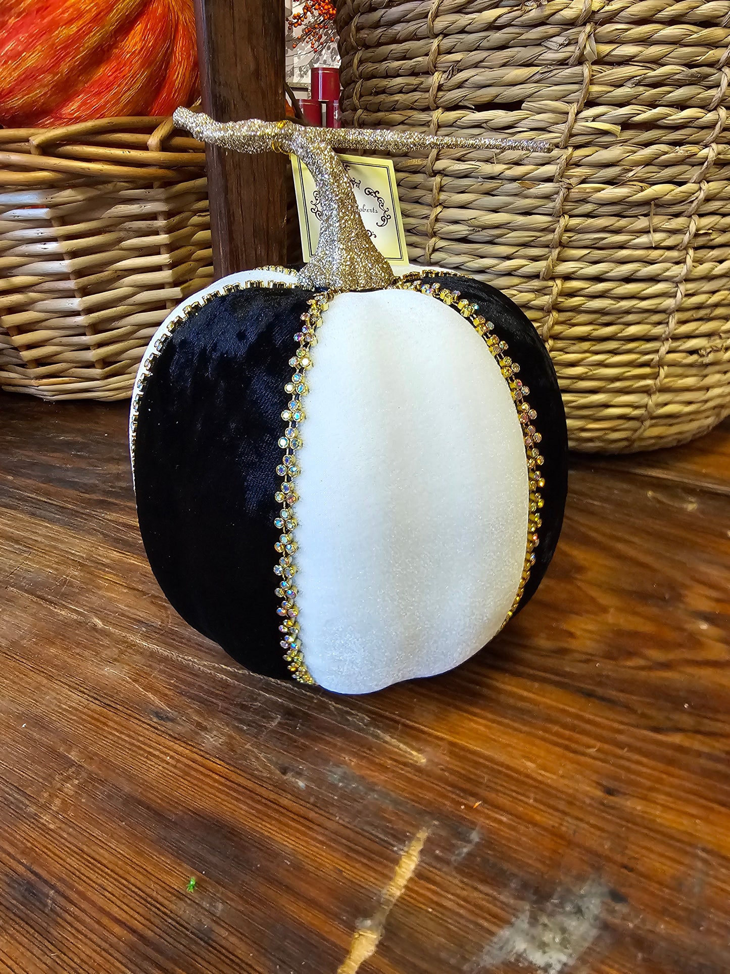 Mark Roberts Tall Black and White Velvet Pumpkin