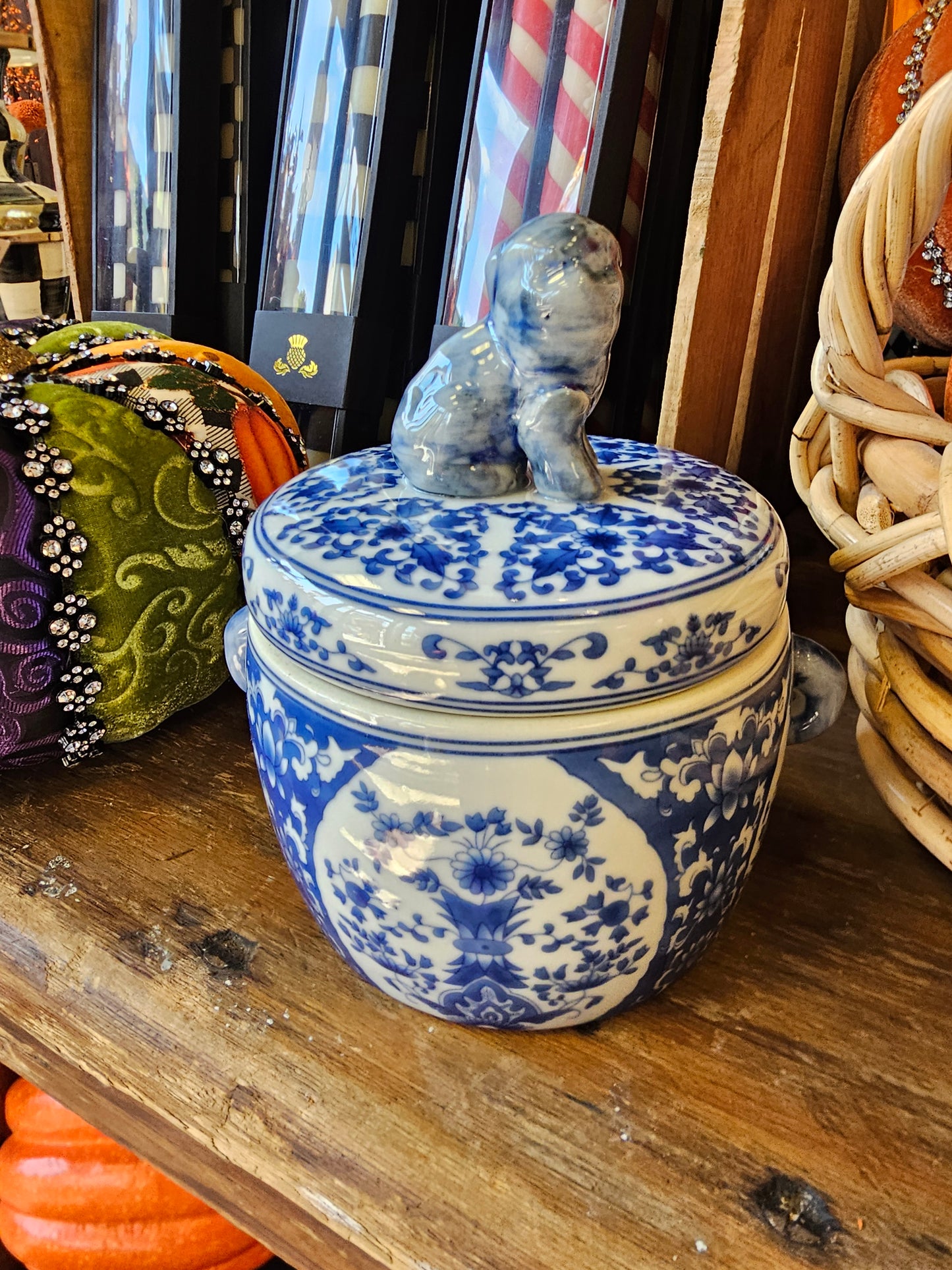 Blue and White Jar with Foo Dog Lid