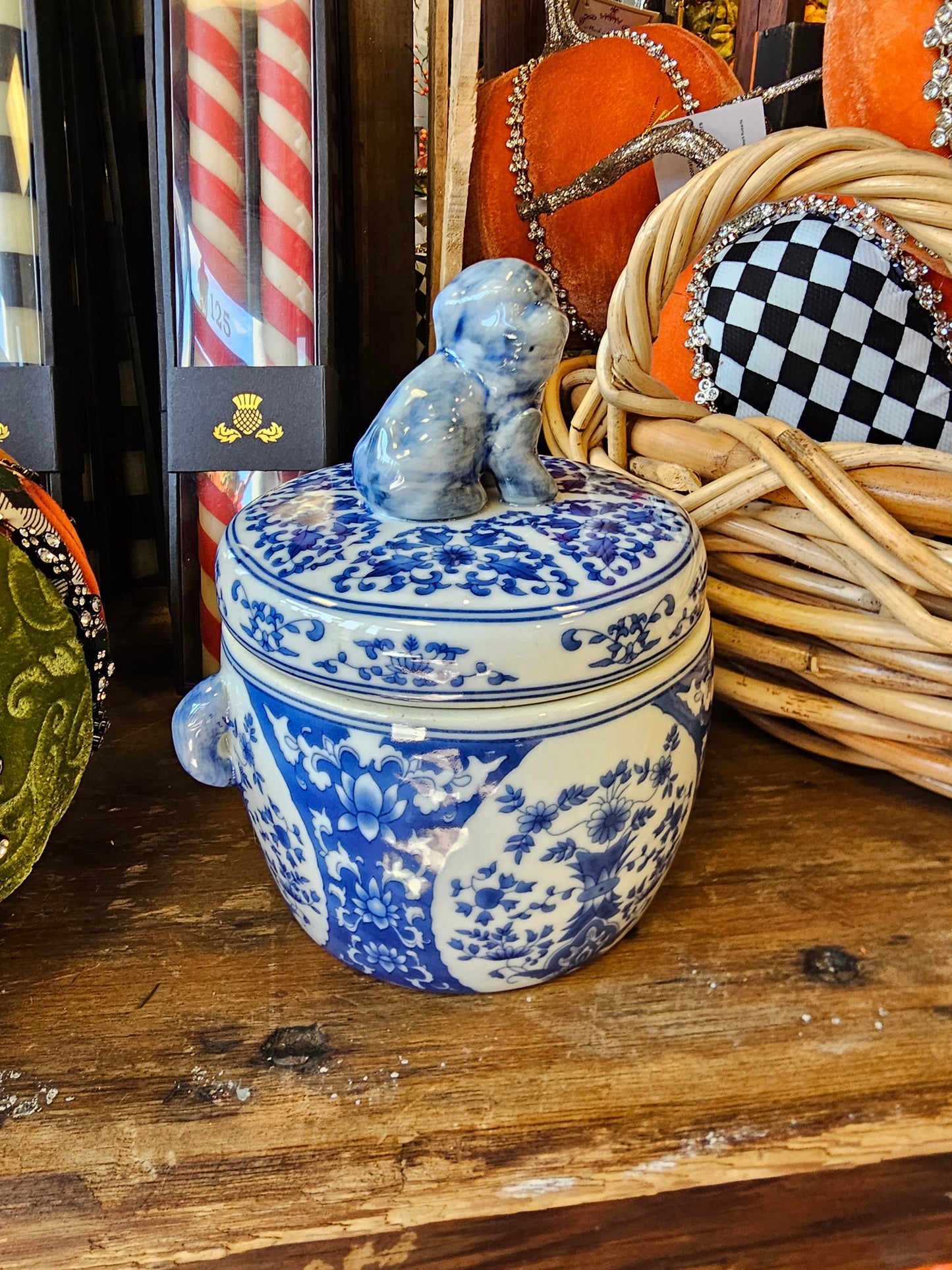 Blue and White Jar with Foo Dog Lid