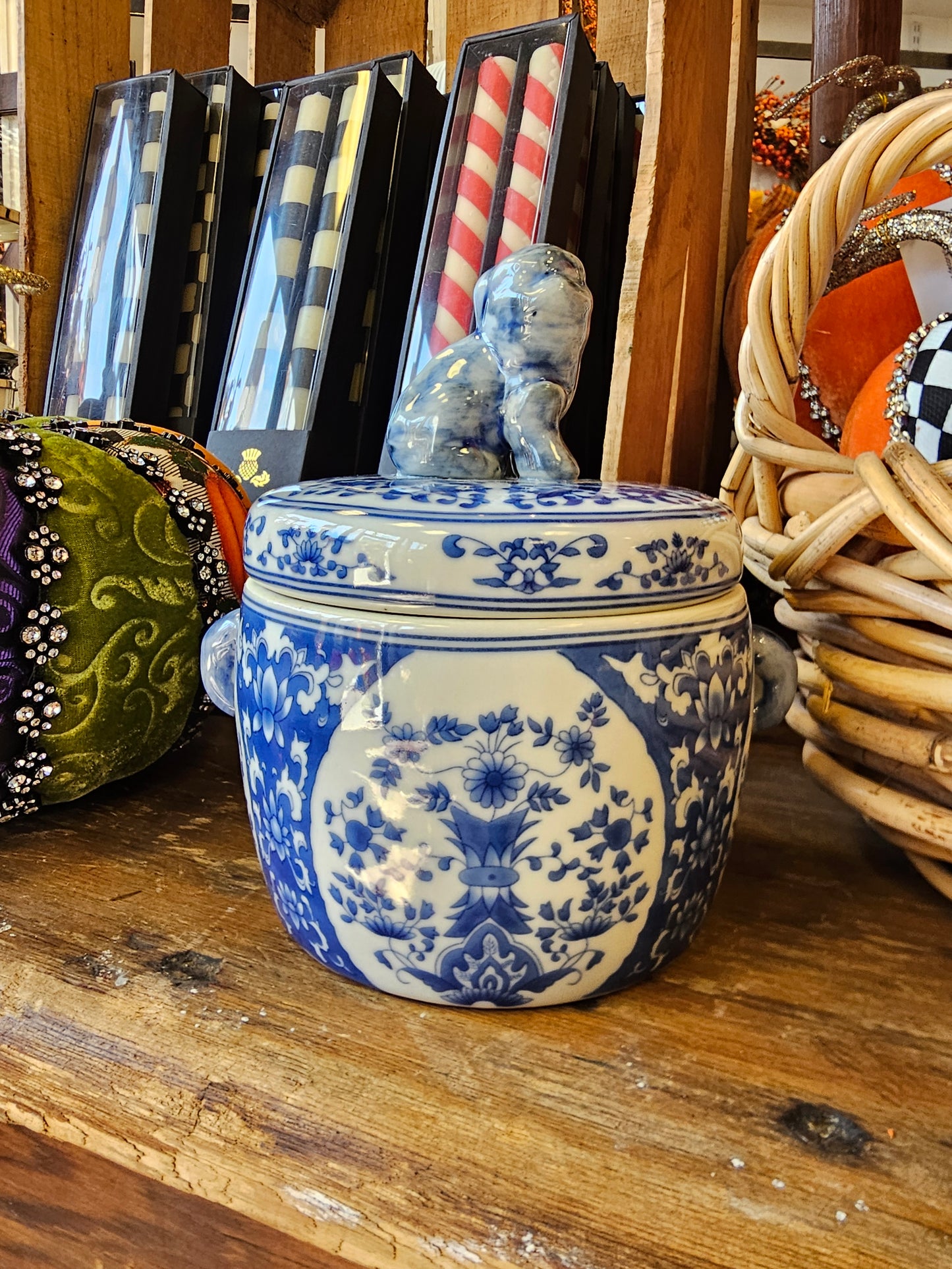 Blue and White Jar with Foo Dog Lid