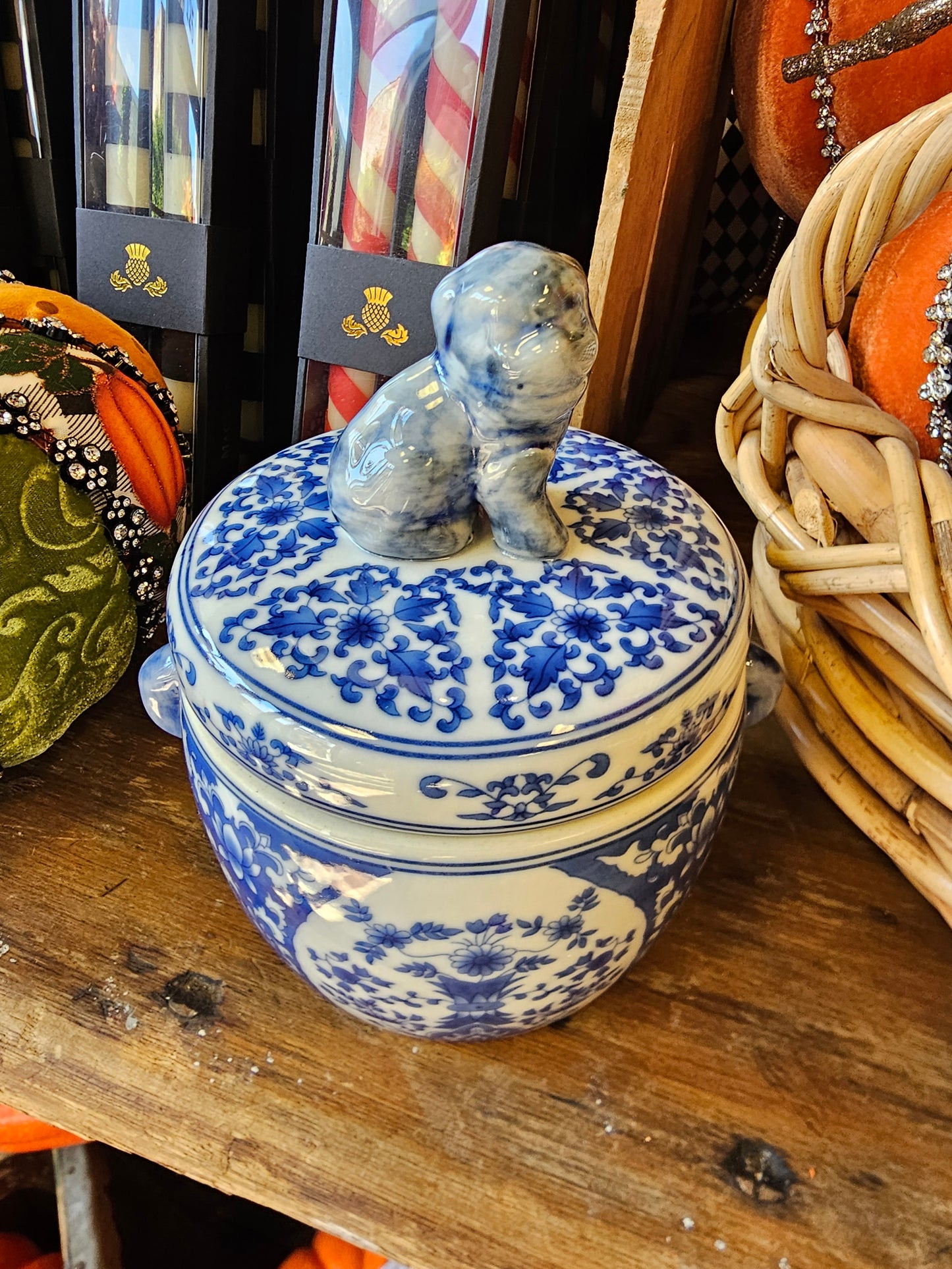 Blue and White Jar with Foo Dog Lid