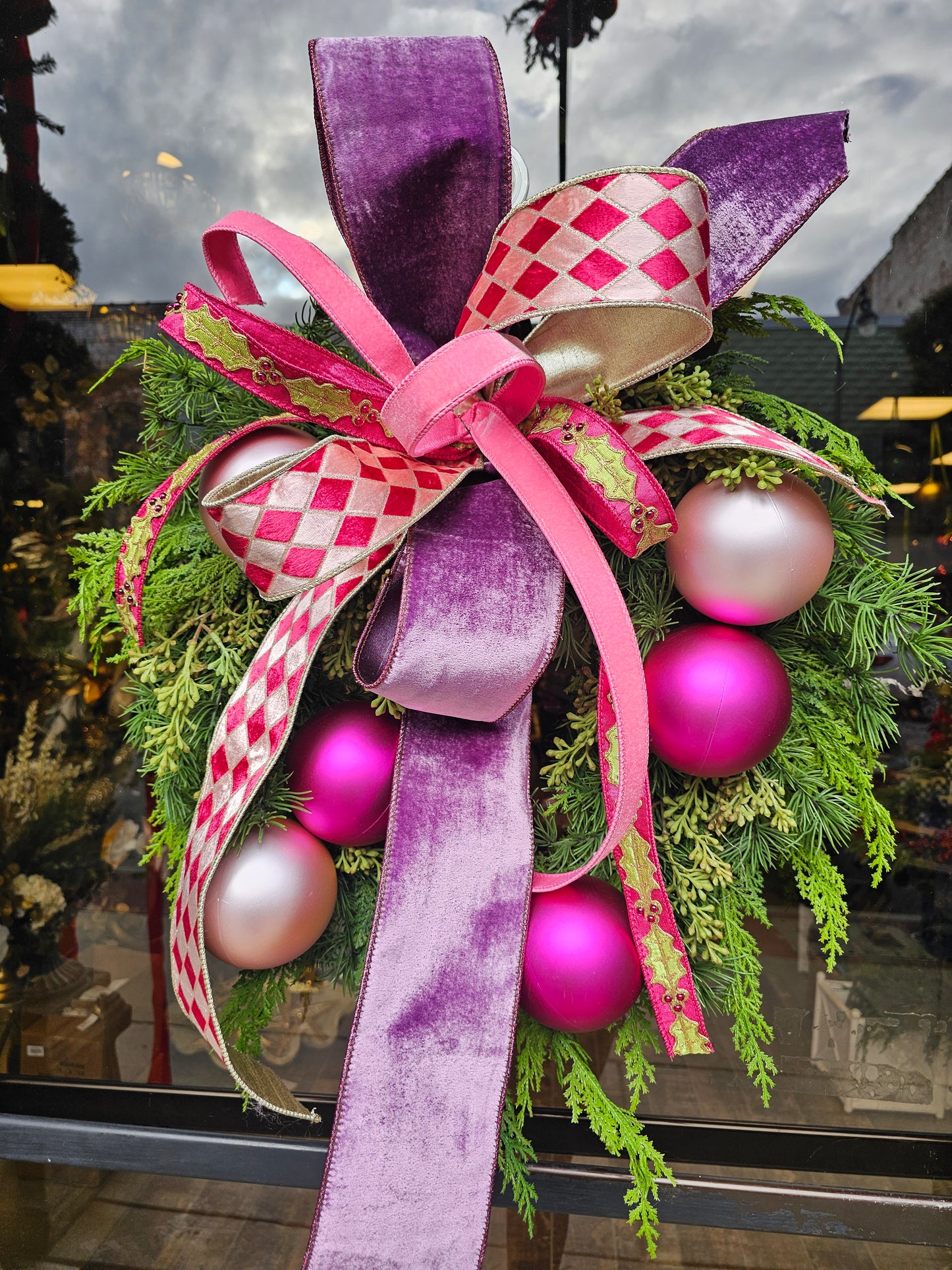 Pink Holly Ball Wreath