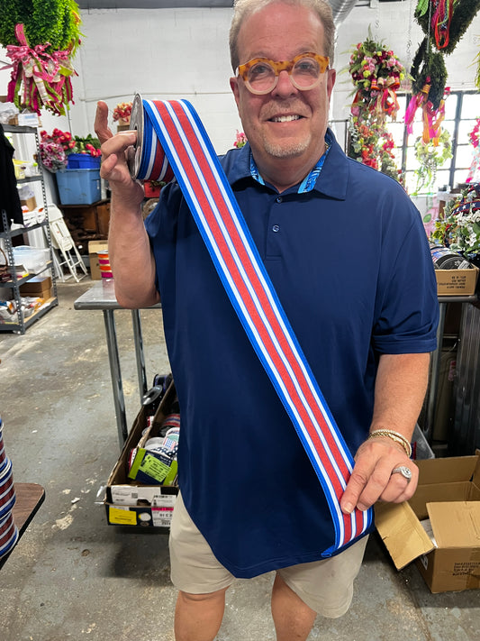 Red White Blue Stripe Wired Edge Ribbon