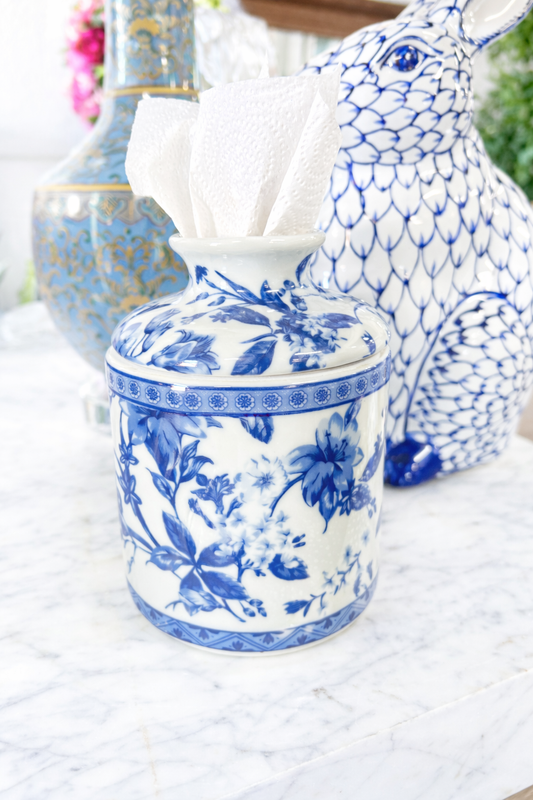 Blue and White Porcelain Round Tissue Holder