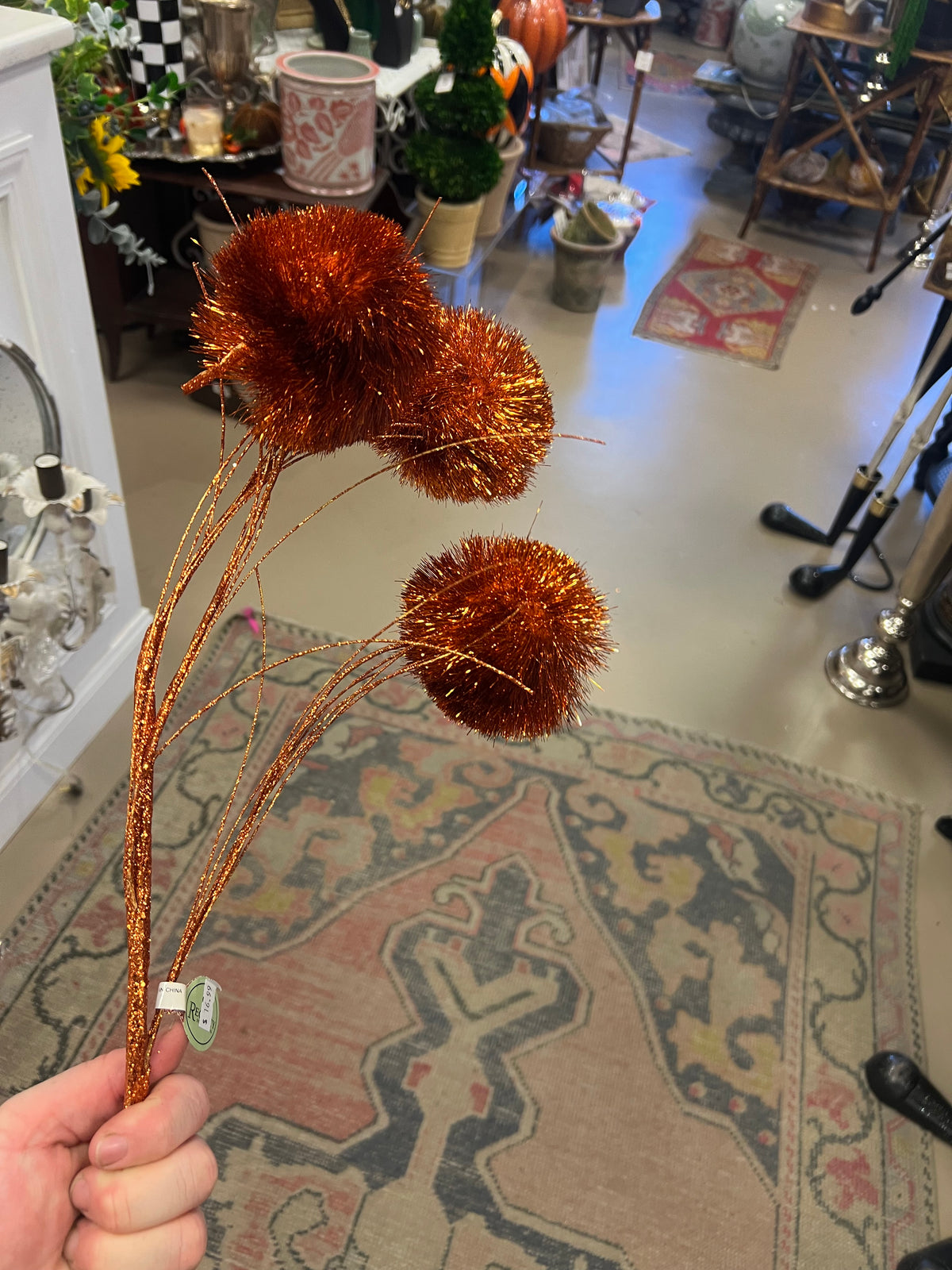 35” Orange Glitter PomPom Spray