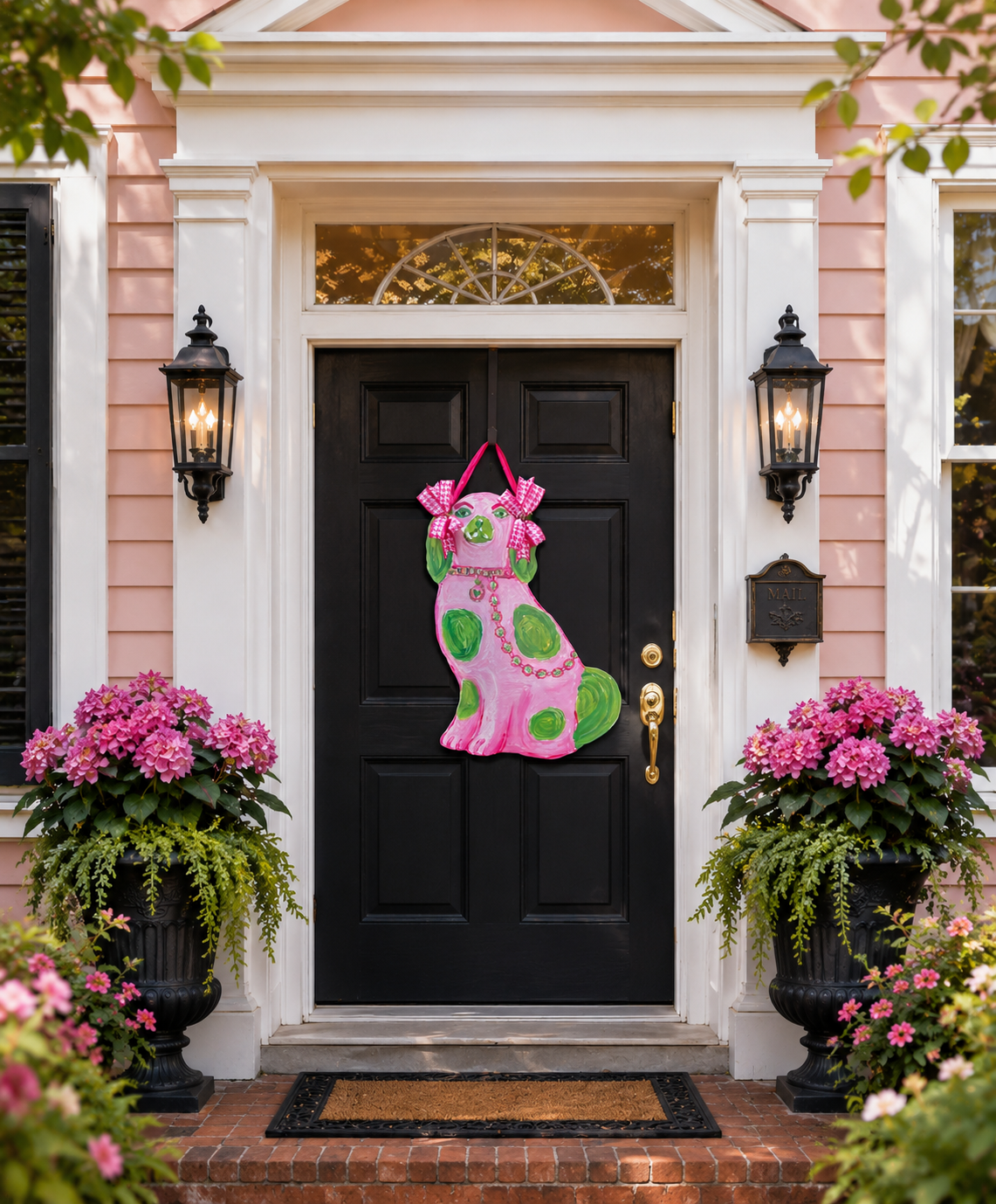 Designer Staffie Dog Door Hangers with Bow on Ears