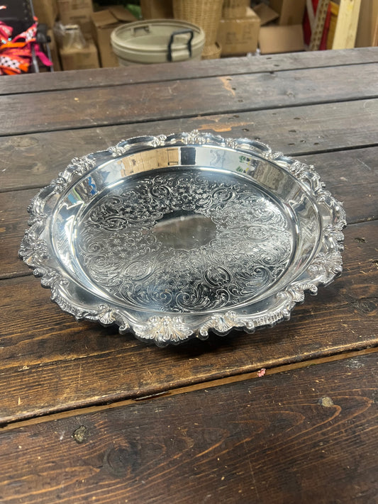 12” Vintage Silver-Plated Deep-Welled  tray with Feet.