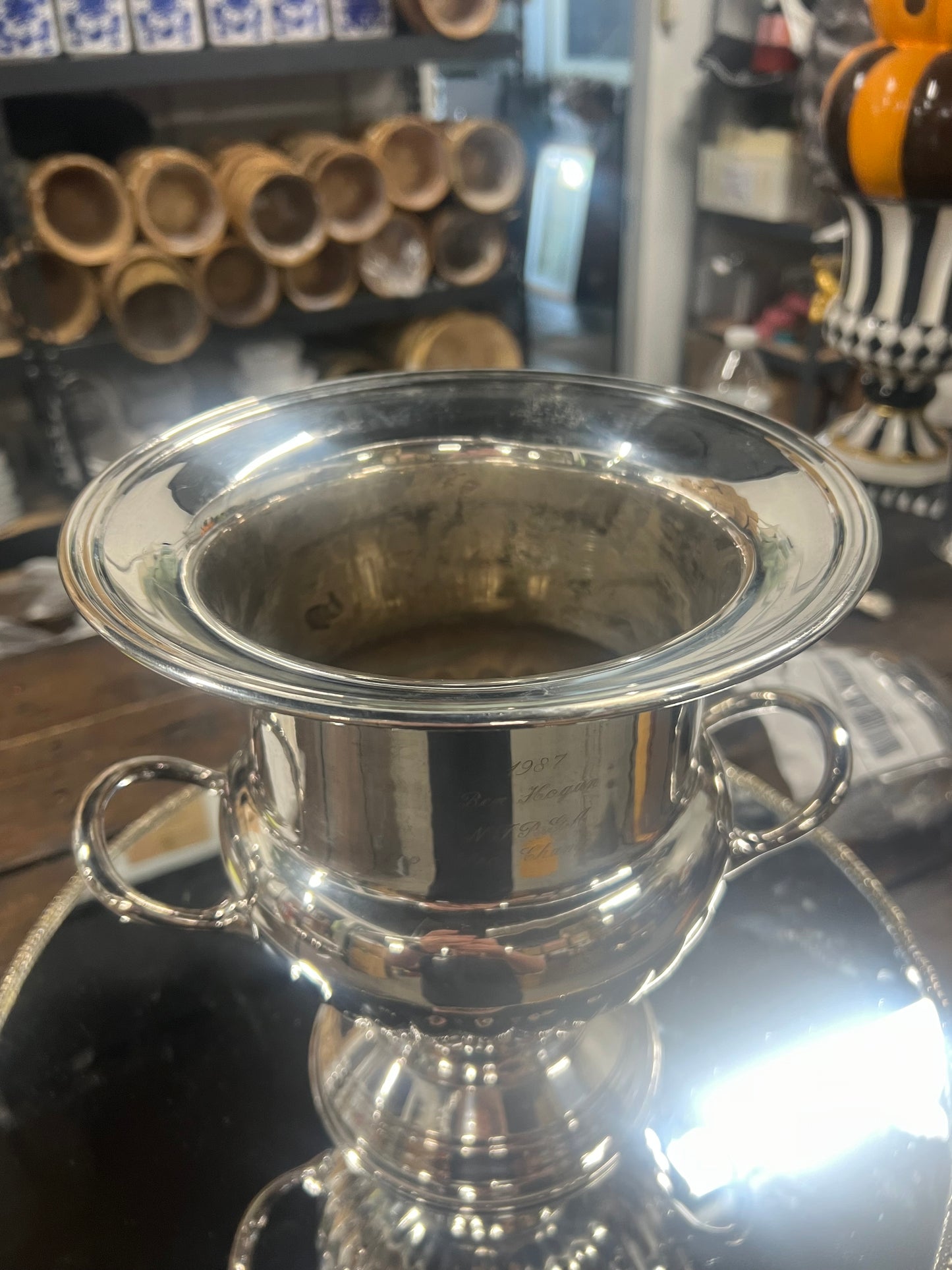 Vintage silver plated, champagne urn with handles.