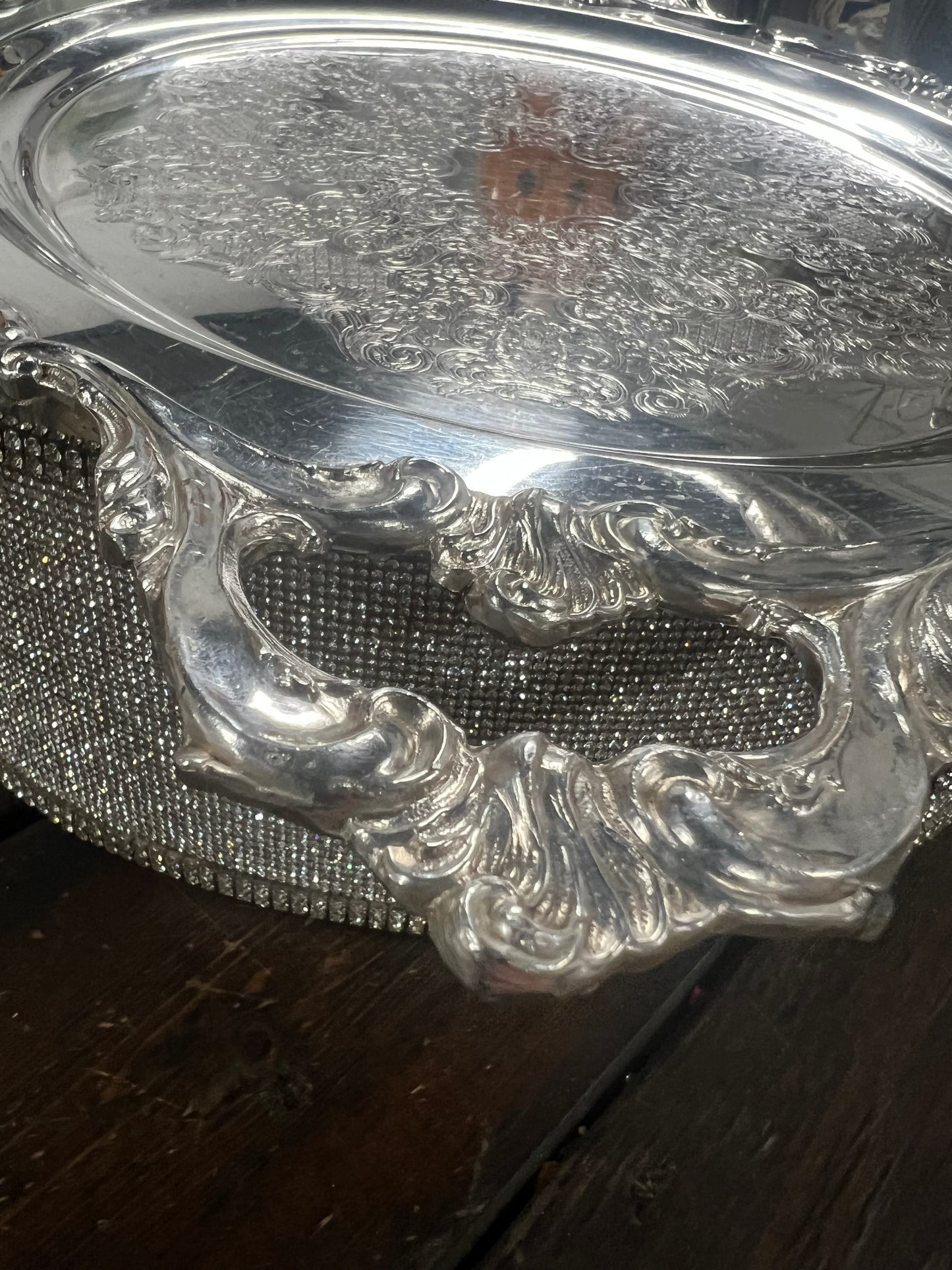 Vintage Heavy Silver Plated Platter with handles and feet