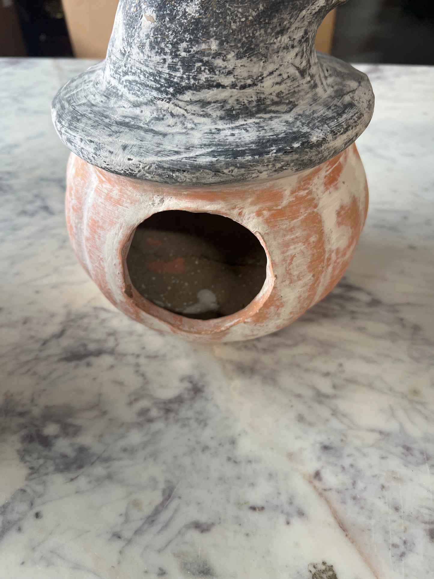 Clay Pumpkin Orange Black with Hole for Light